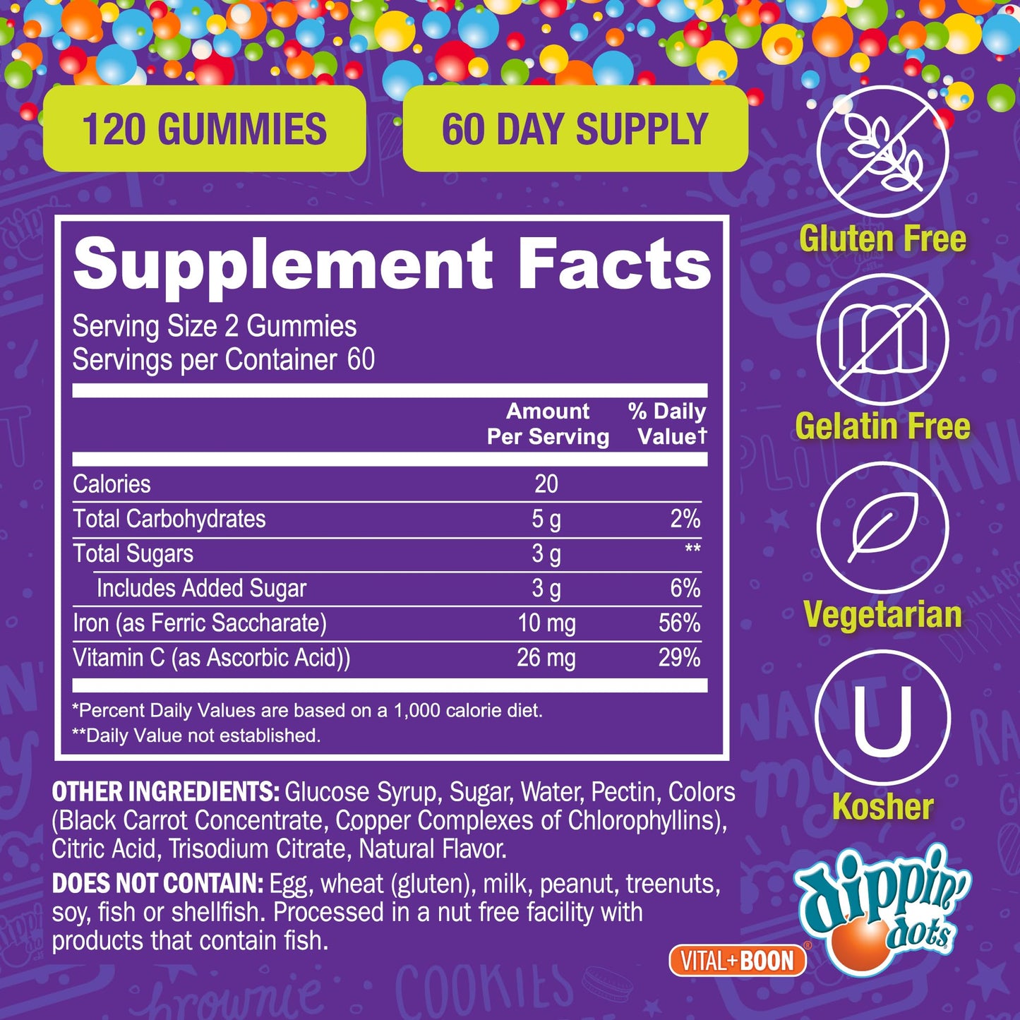 Vital+Boon Iron with Vitamin C & B12 Gummies, 120 Count
