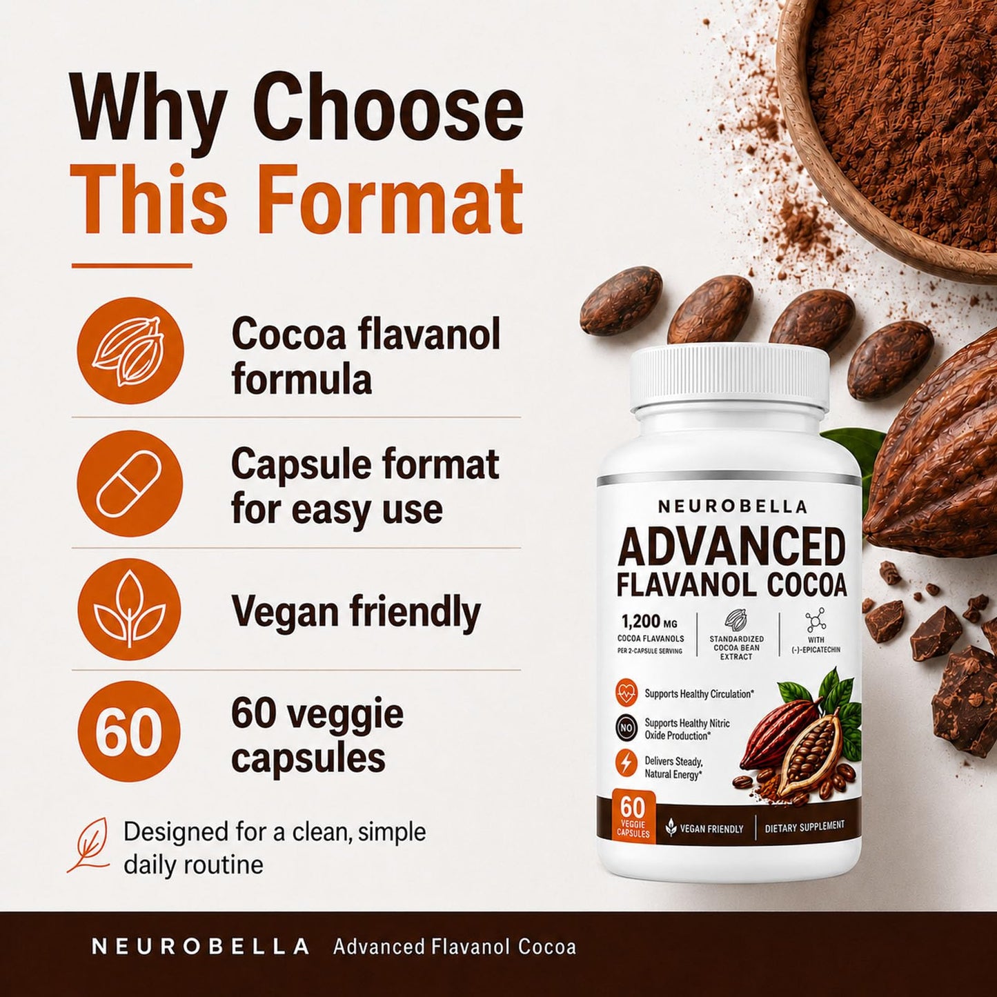 Kunnozz Neurobella Advanced Flavanol Cocoa Formula Capsule, 60 Capsules