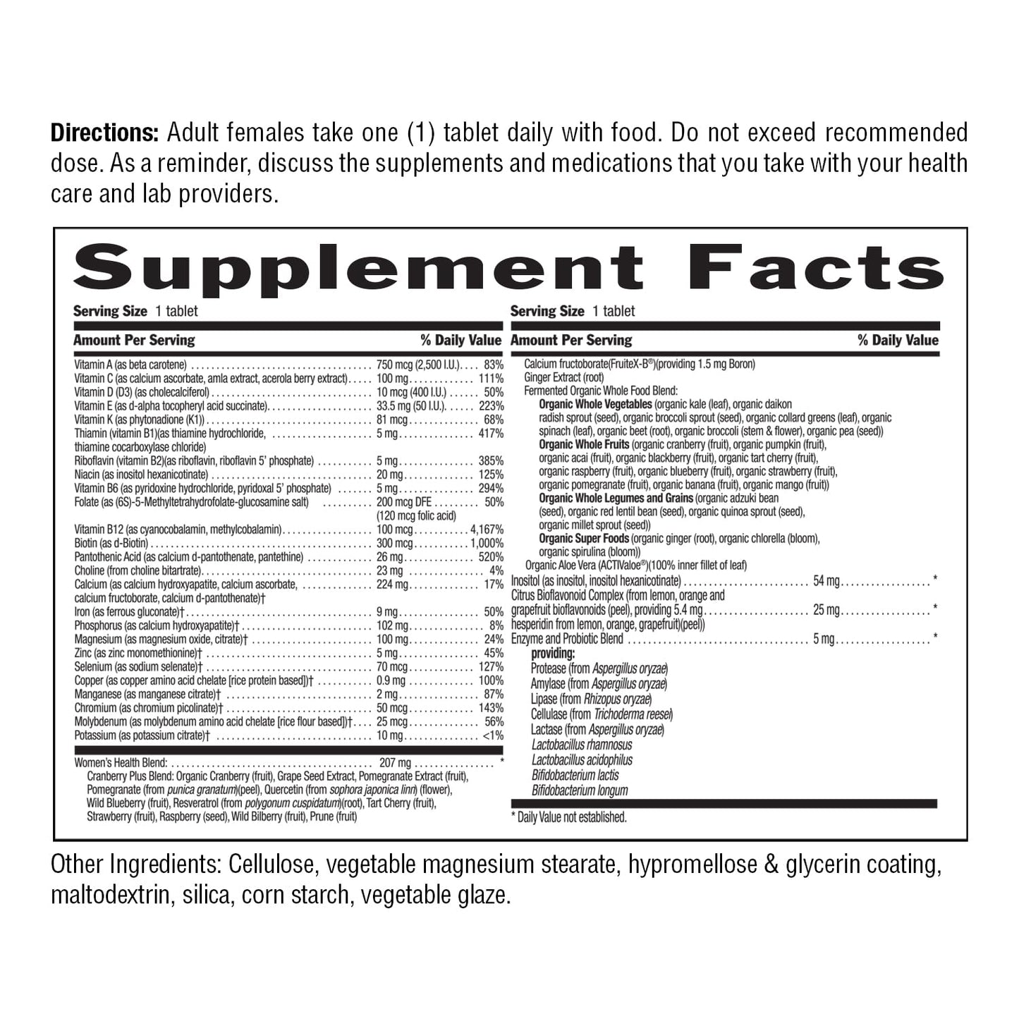 Country Life Women’s Core 1 Daily Multivitamin with Iron, Cranberry, Probiotics, and Digestive Enzymes, 60 Tablets
