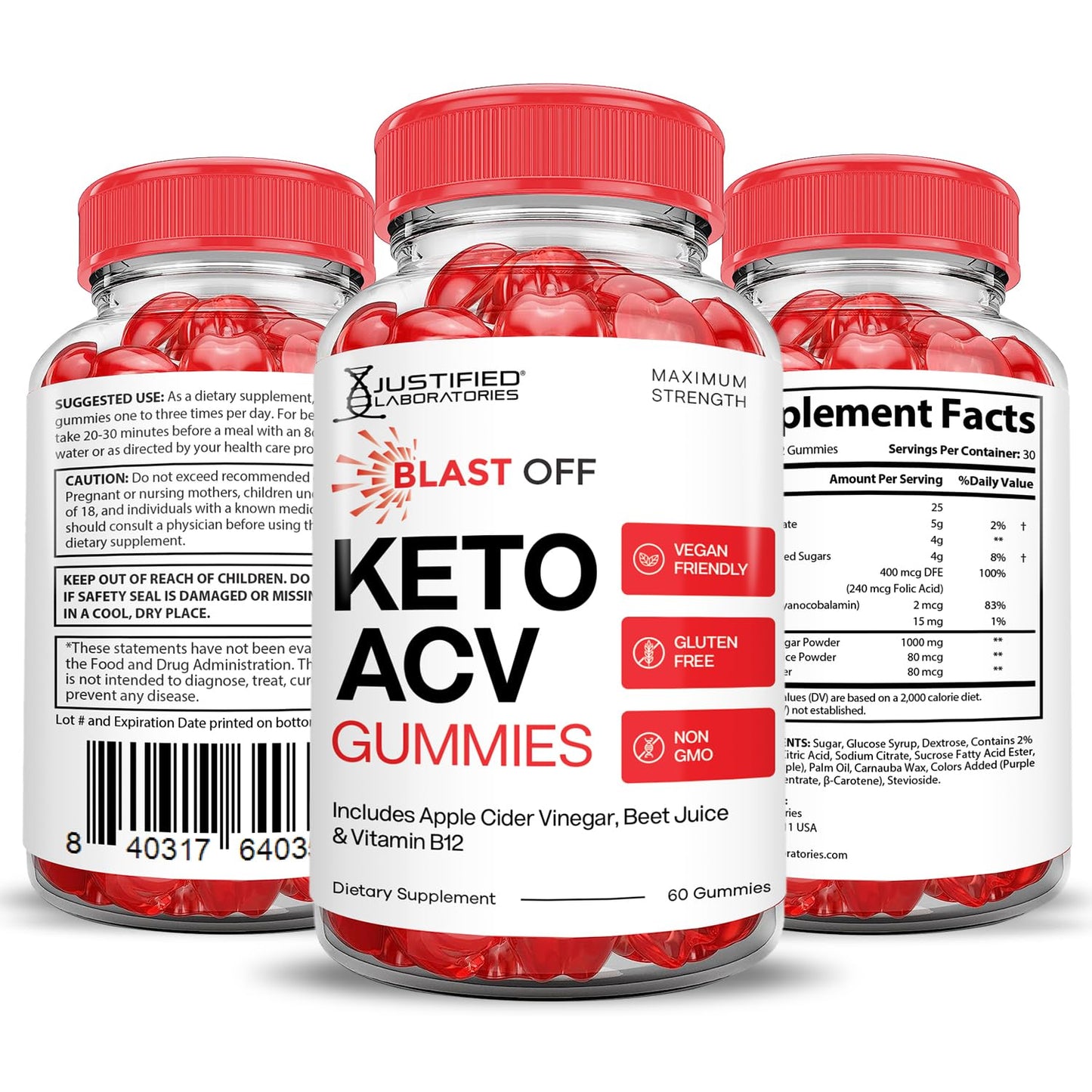 Justified Laboratories Blast Off Keto ACV Gummies Advanced Formula 1000MG, 120 Count