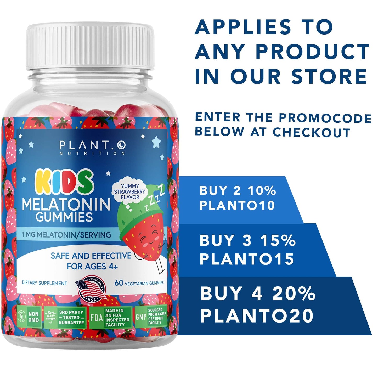 PLANT.O NUTRITION Kids Melatonin Gummies Chewables, 60 Count