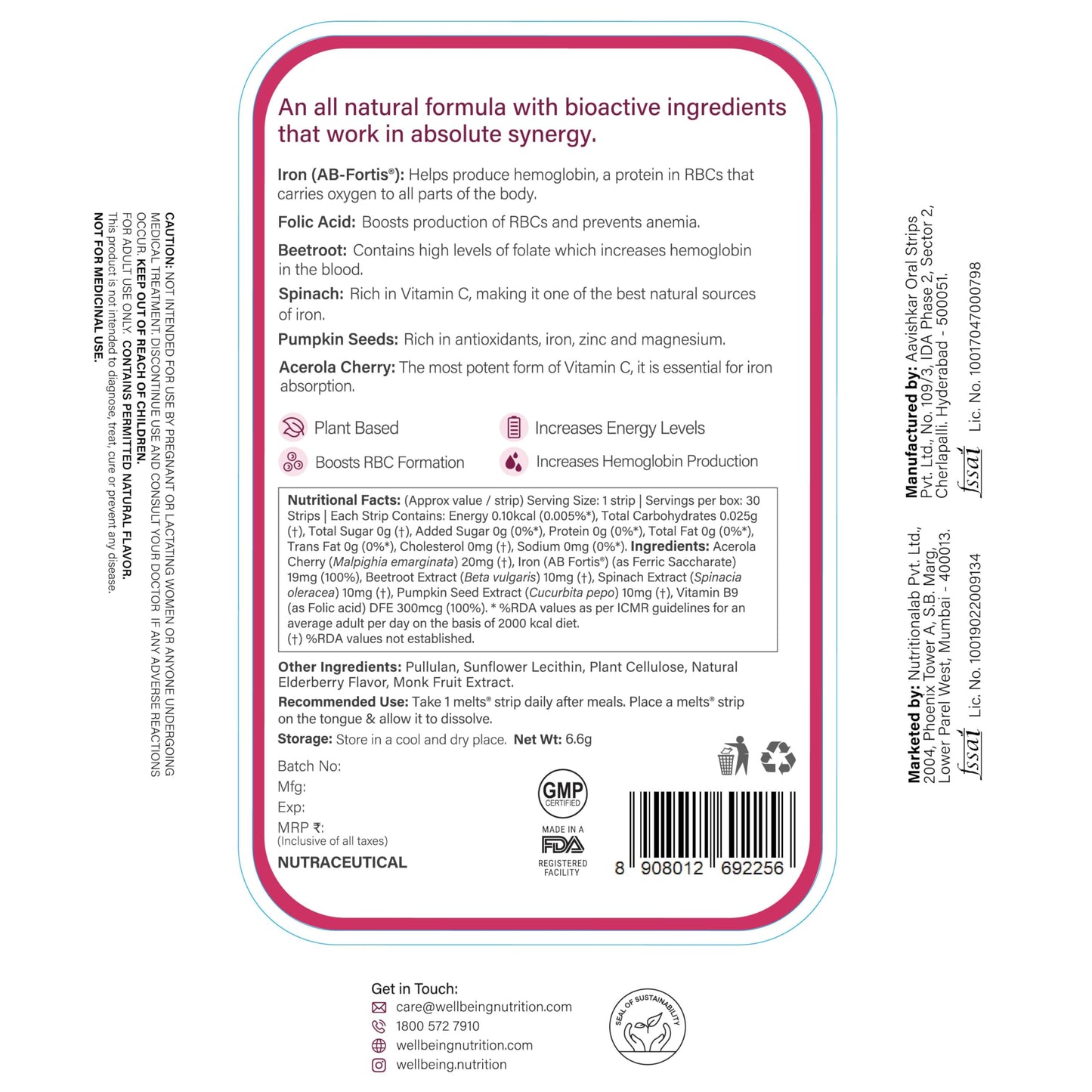 WELLBEING NUTRITION Melts Nano Iron Chewable 30