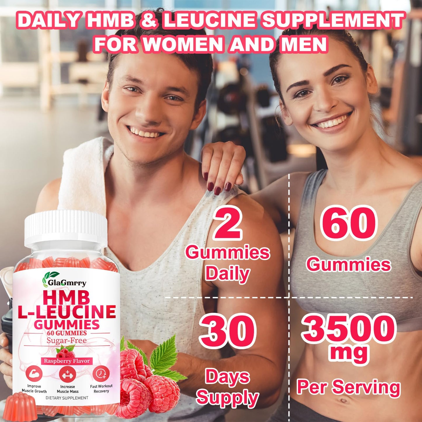 GlaGmrry HMB and Leucine Gummies, Gummy, 60 Count