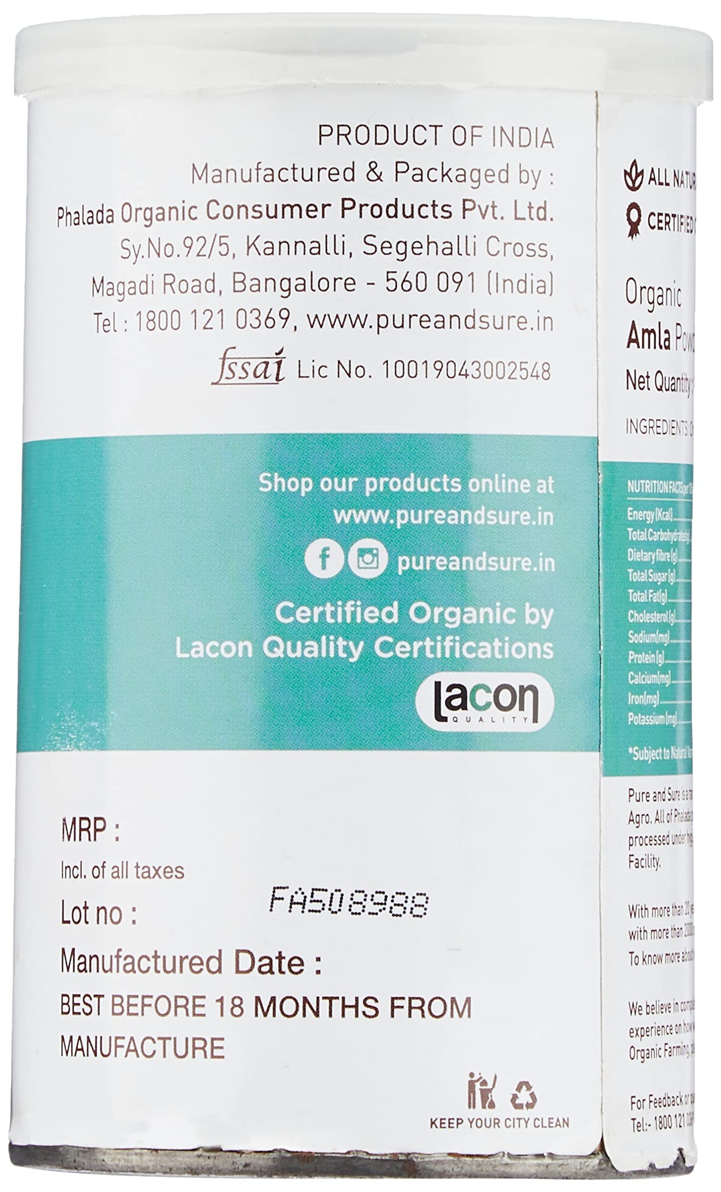 Pure & Sure Organic Amla Powder 3.5274 oz