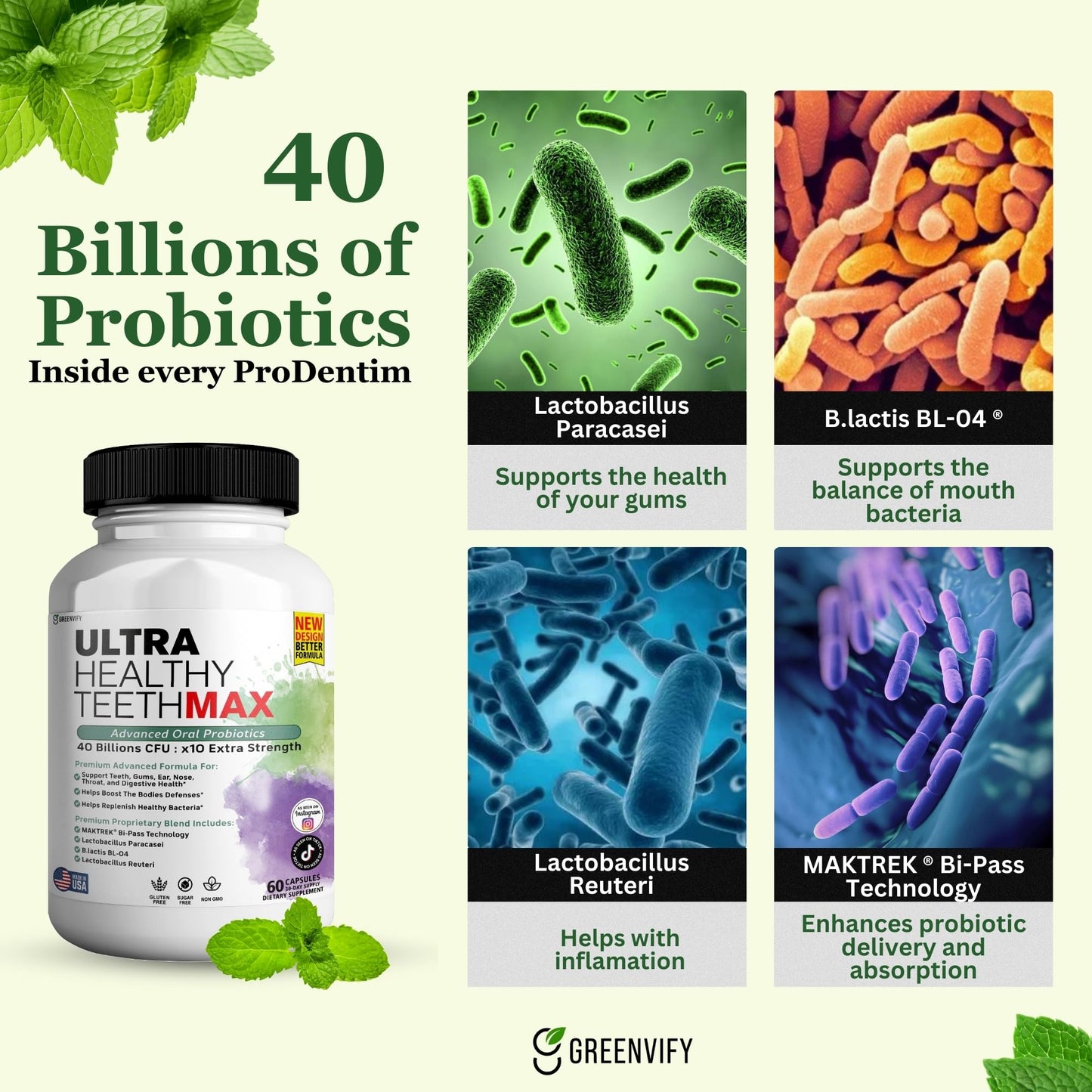 GREENVIFY Ultra Healthy Teeth Max Probiotic Supplement 120 Capsules