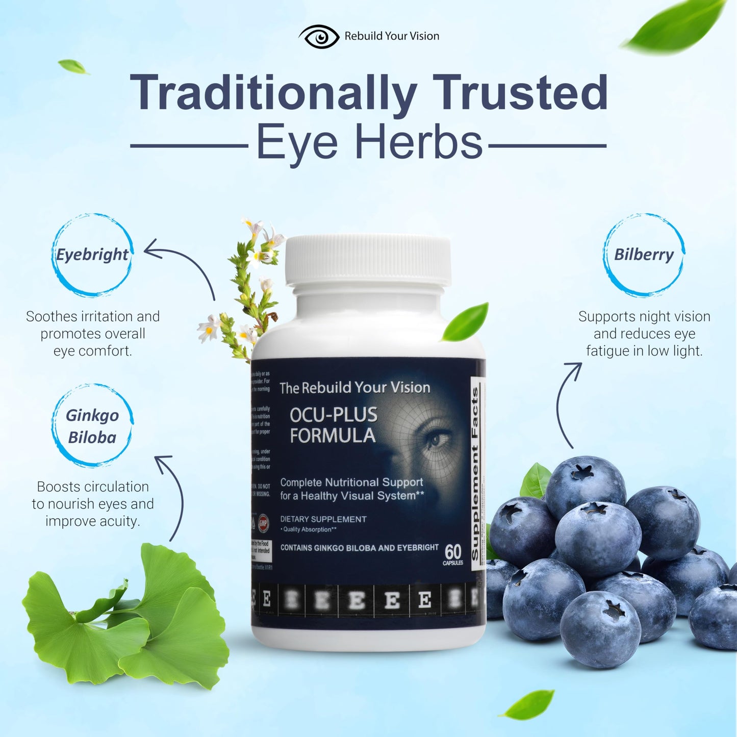 Rebuild Your Vision Ocu-Plus Formula Eye Health Supplement with Lutein & Zeaxanthin, 60 Capsules