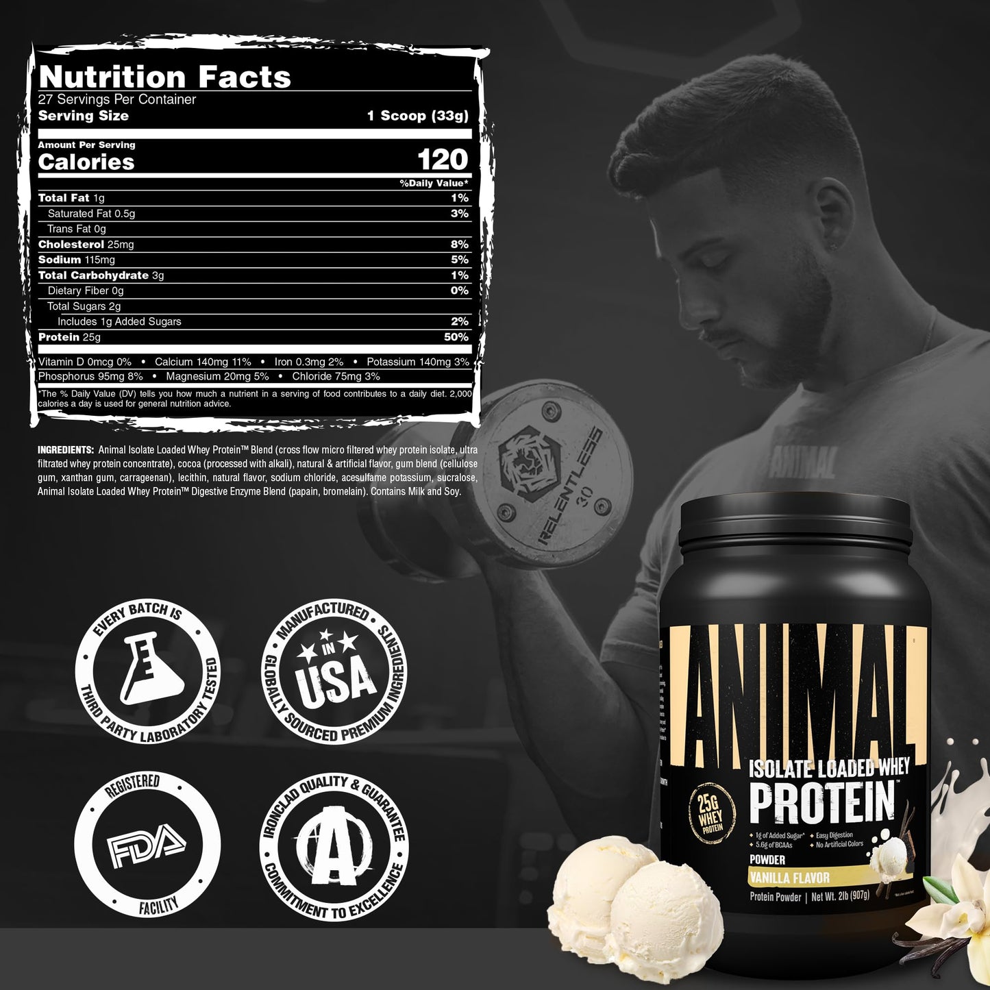 Animal Whey Isolate Protein Powder Vanilla 32 Servings