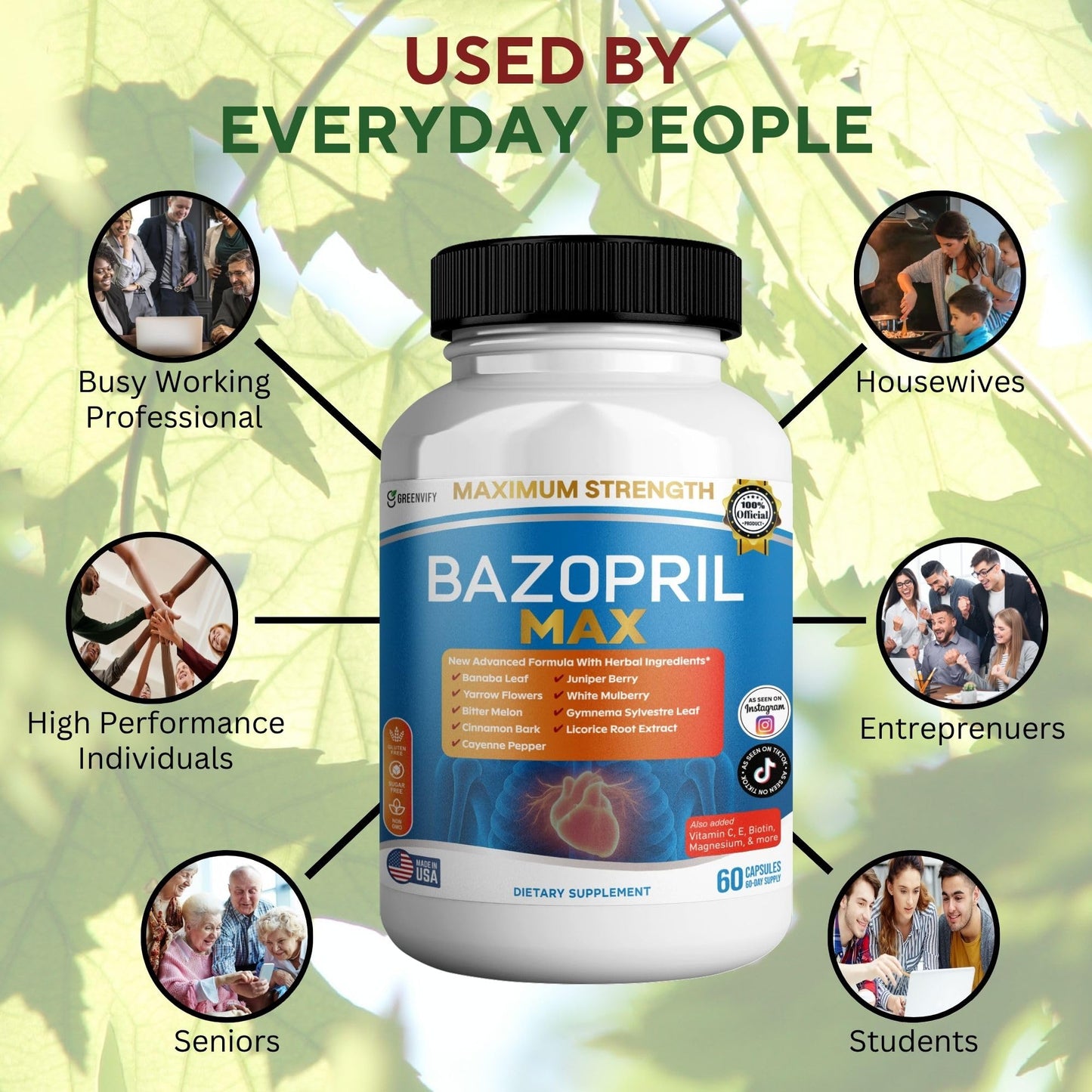 GREENVIFY Bazopril Max Maximum Strength Dietary Supplement 180 Capsules