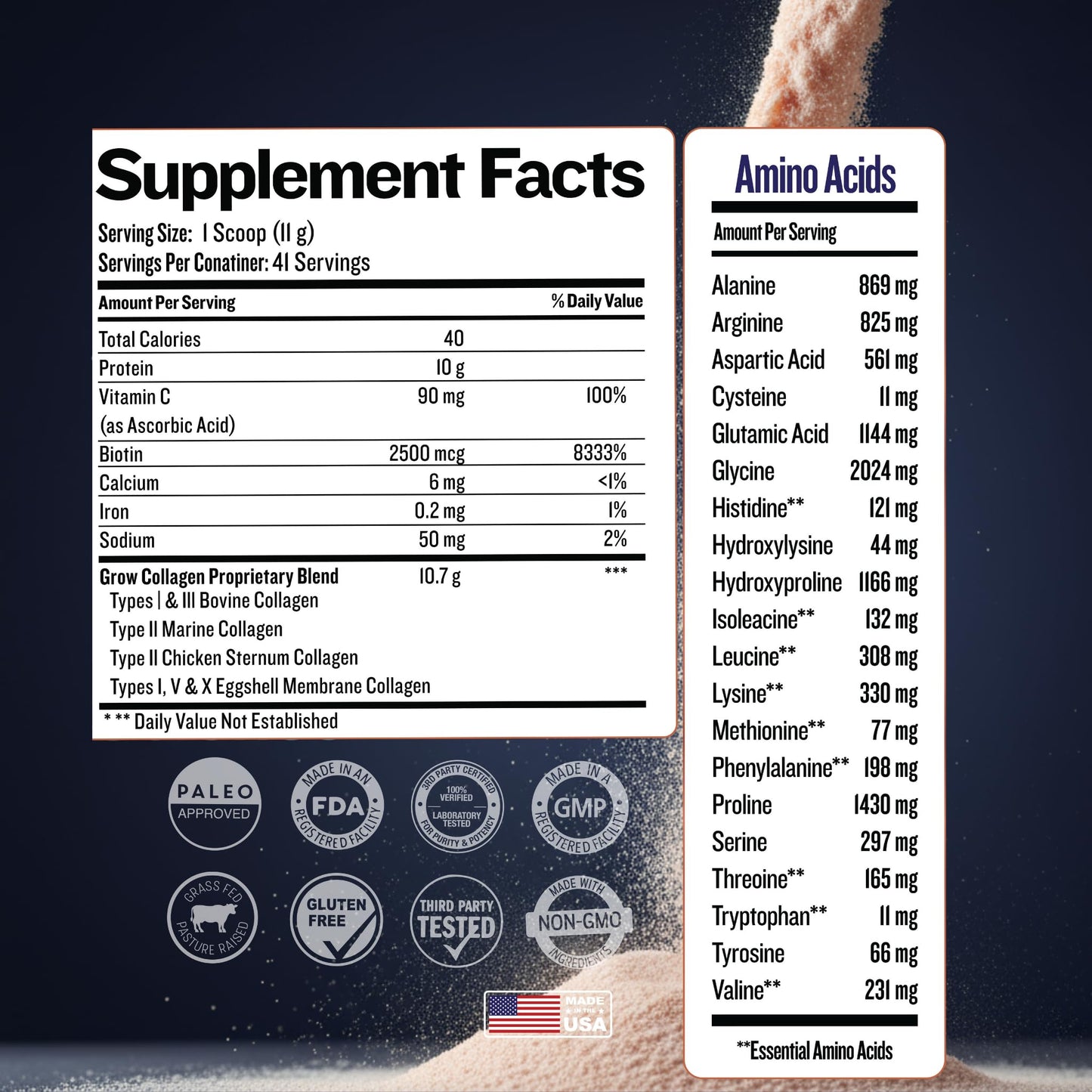 Grow Vitamin Collagen Multi Collagen Powder for Women with Types I, II, III, V & X - Keto Friendly, Hydrolyzed Collagen Peptides Powder Blend with Biotin & Vitamin C, 1 Pound