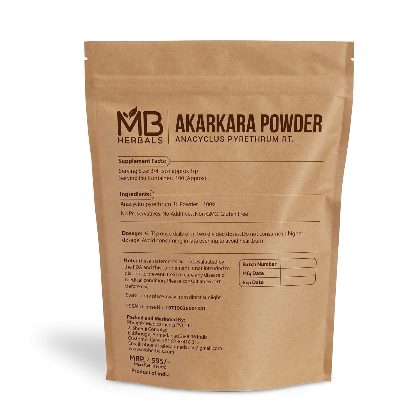 MB Herbals Anacyclus pyrethrum Root Powder, 3.53 oz