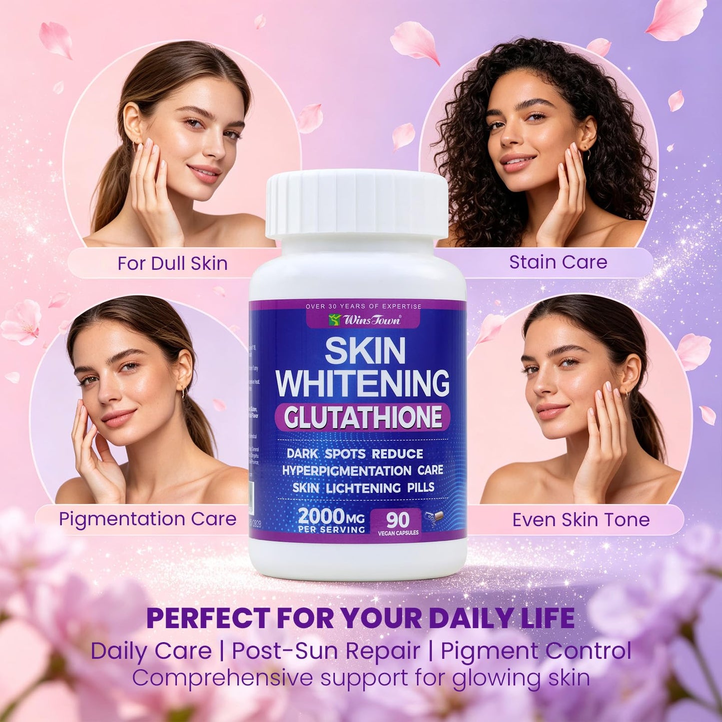 Wins Town Skin Whitening Glutathione Capsules, 90 Count