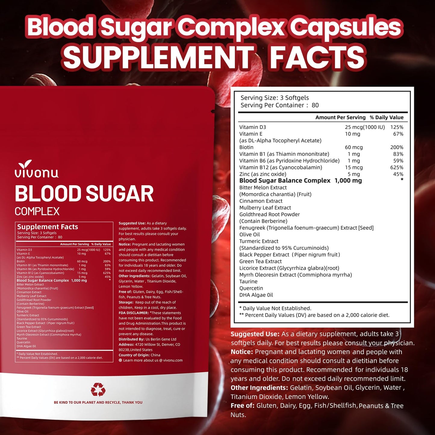 VivoNu Blood Sugar Complex Supplement Capsule, 240 Count