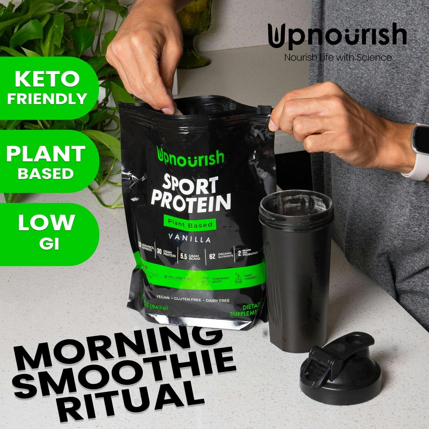 UpNourish Plant Based Sport Protein Powder Vanilla and Chocolate, 34.36