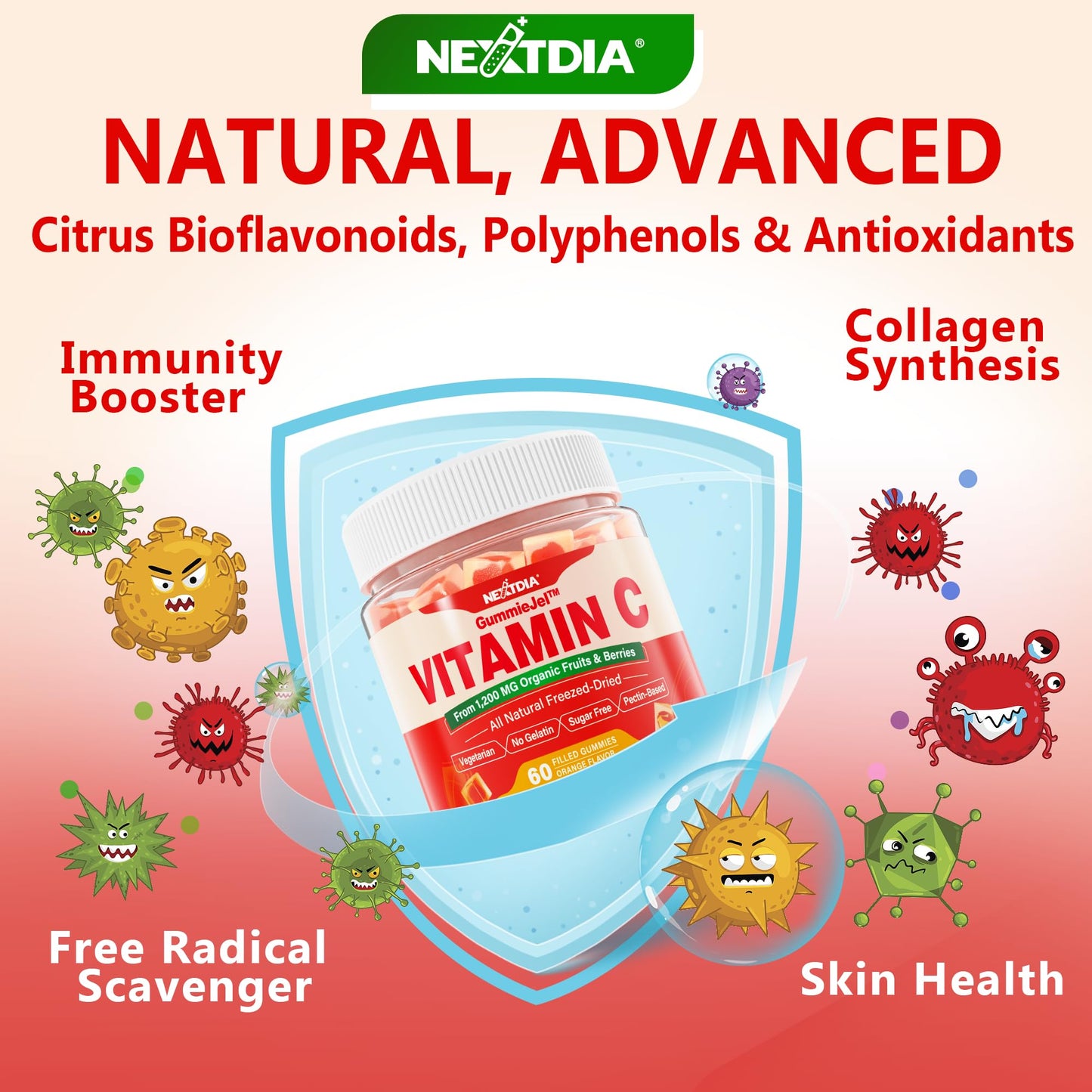 Nextdia Vitamin D3 5000IU K2 Gummies and Whole Food Vitamin C Gummies, 180 Gummies