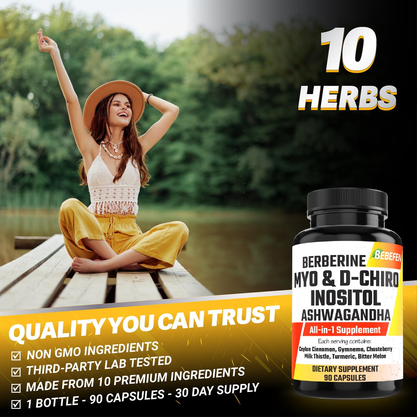 BEBEFEN Myo-Inositol & D-Chiro Inositol Capsules, 90 Count