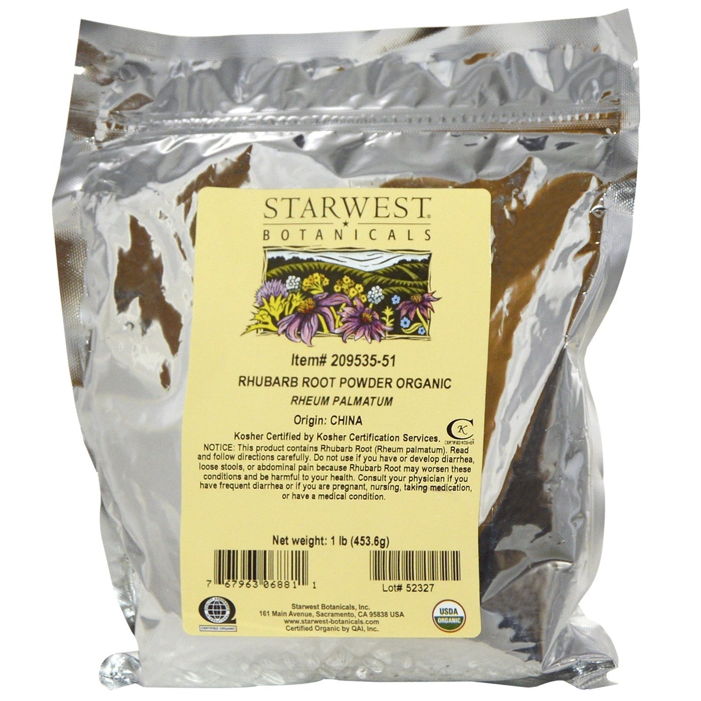 Starwest Botanicals Organic Rhubarb Root Powder, 16 Ounces
