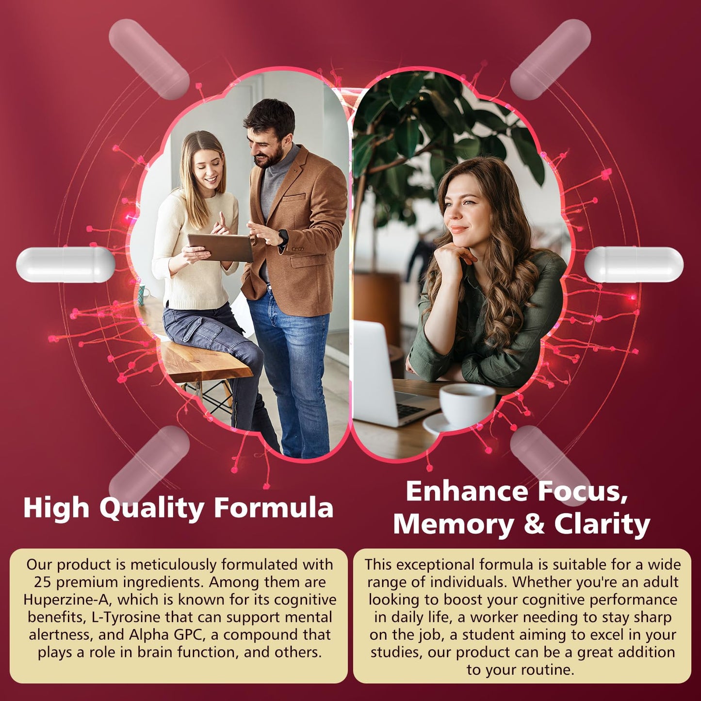 UIMISX Alpha GPC, Huperzine-A, L-Tyrosine and Phosphatidylserine, Plus Vitamin B6 & B12 Capsules, 90 Count