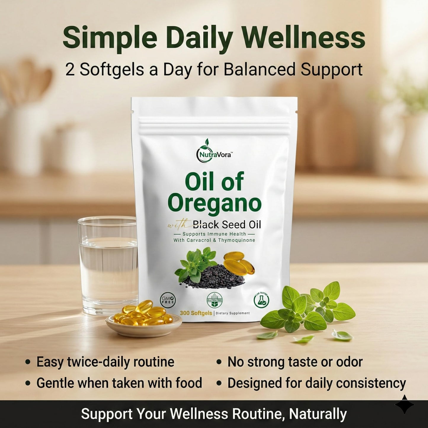 NutraVora Oil of Oregano with Black Seed Oil Softgels, 300 Count