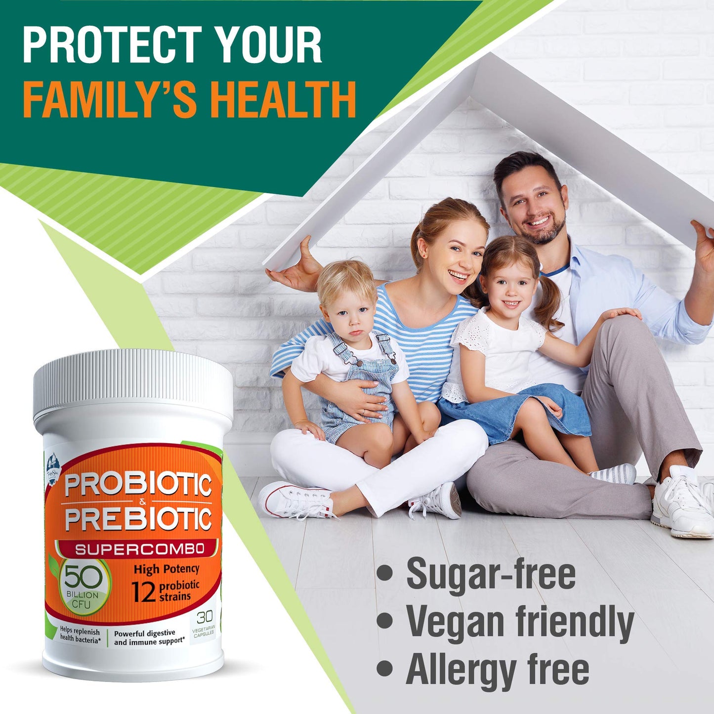 TAIGASEA 50 Billion CFU Prebiotic and Probiotic Supplement for Women and Men, 12 Strains, Daily Immune Support and Digestive Health, 30 Capsules