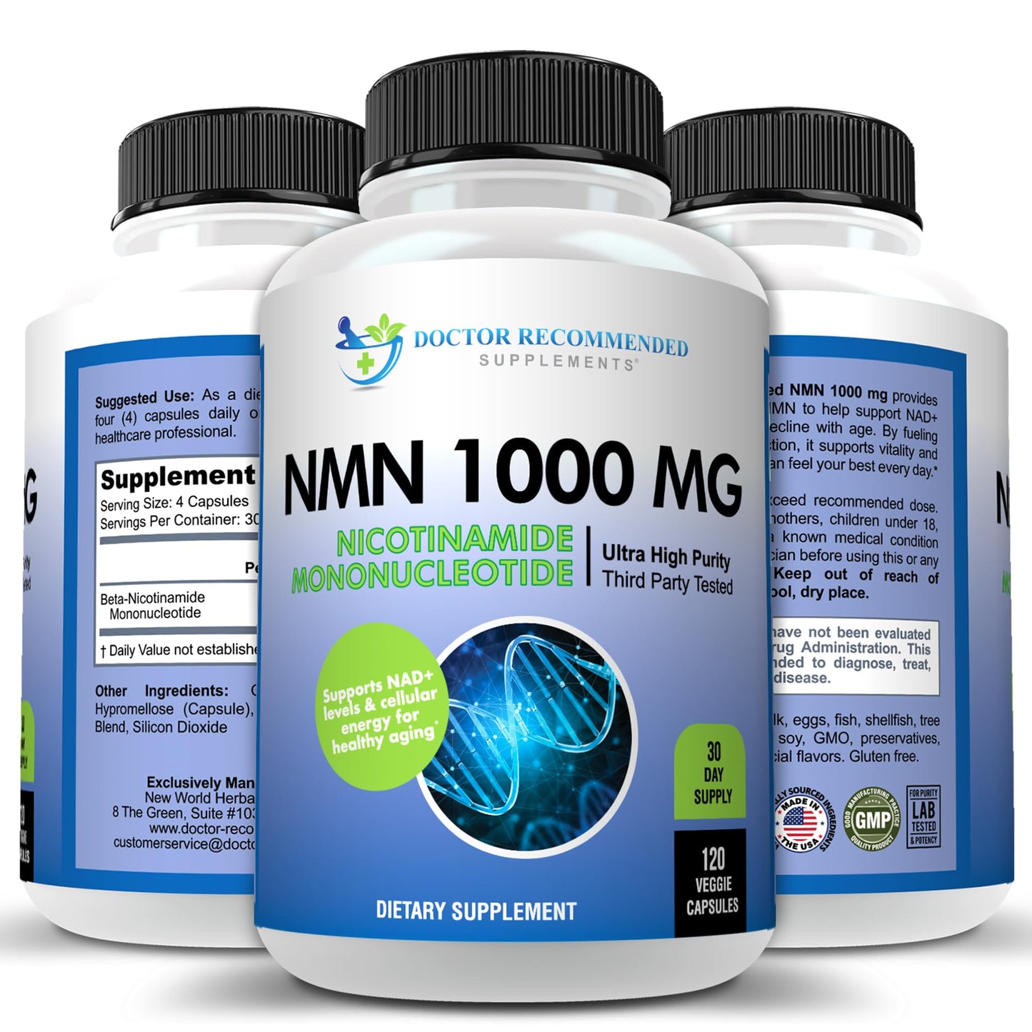 DOCTOR RECOMMENDED SUPPLEMENTS NMN 1000mg Nicotinamide Mononucleotide, 120 Veggie Capsules