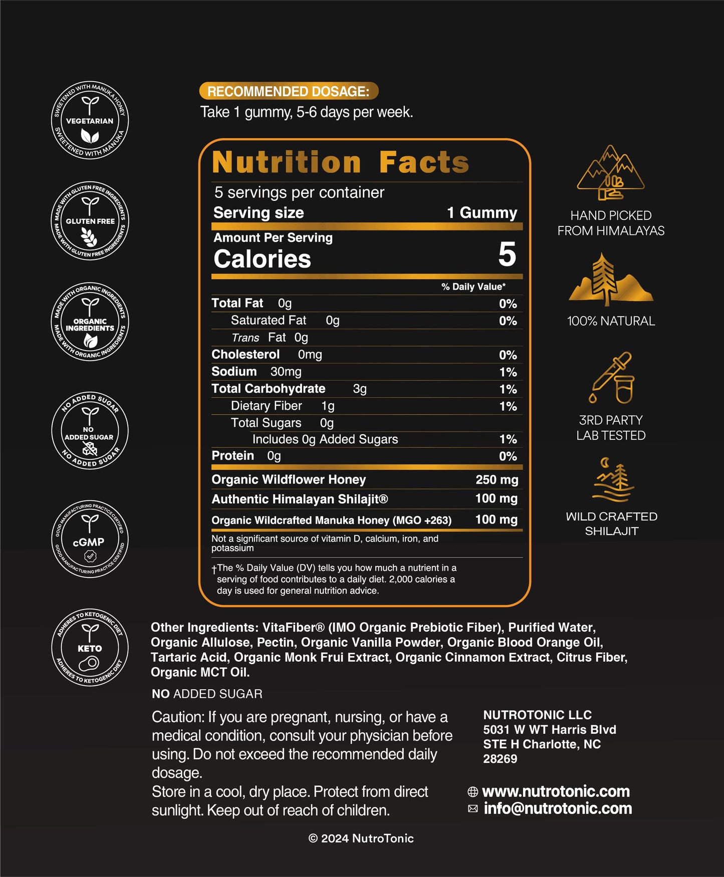 NutroTonic LLC Authentic Himalayan Shilajit Gummies Pack of 5
