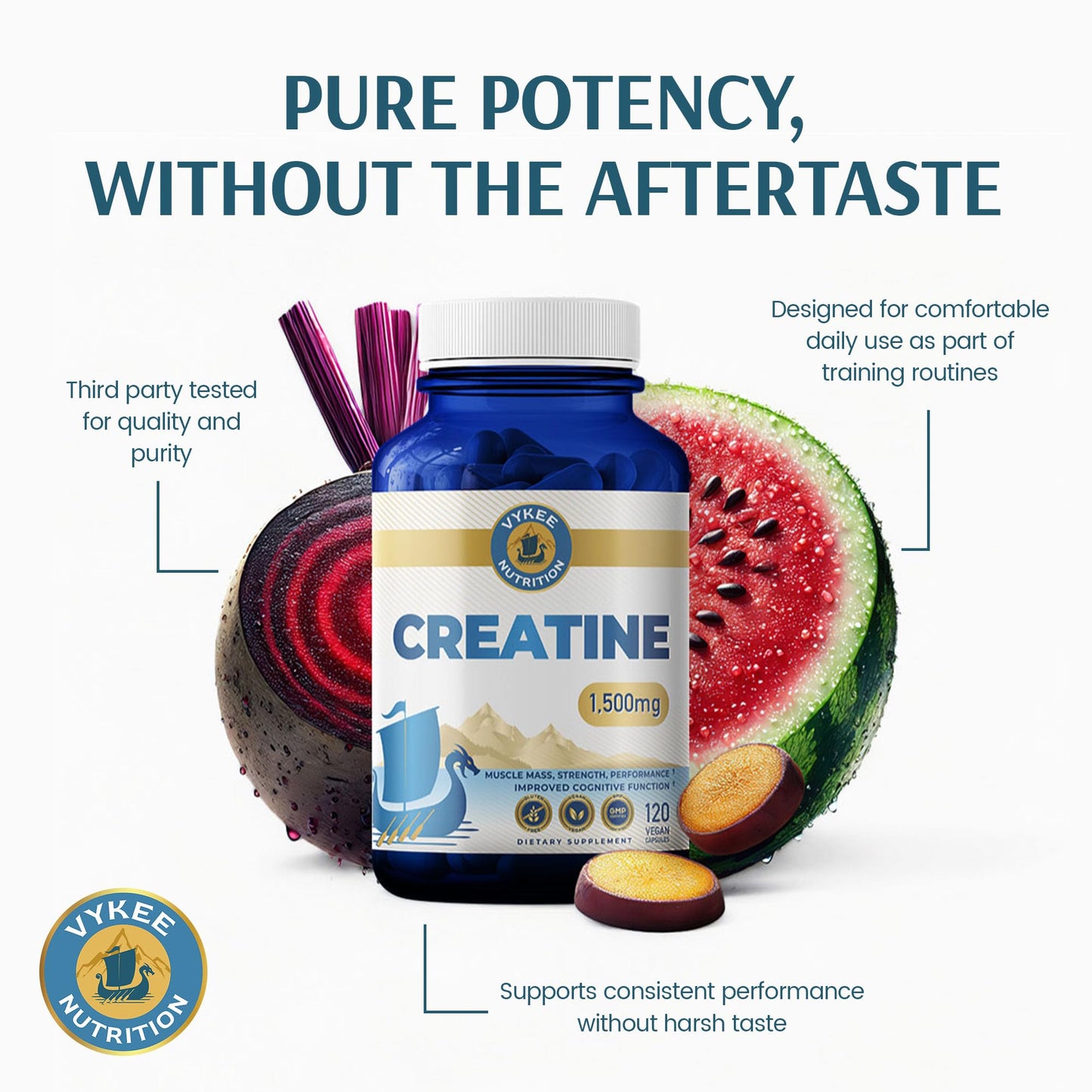 Vykee Nutrition Creatine Monohydrate Capsules 1,500 mg, 120 Capsules