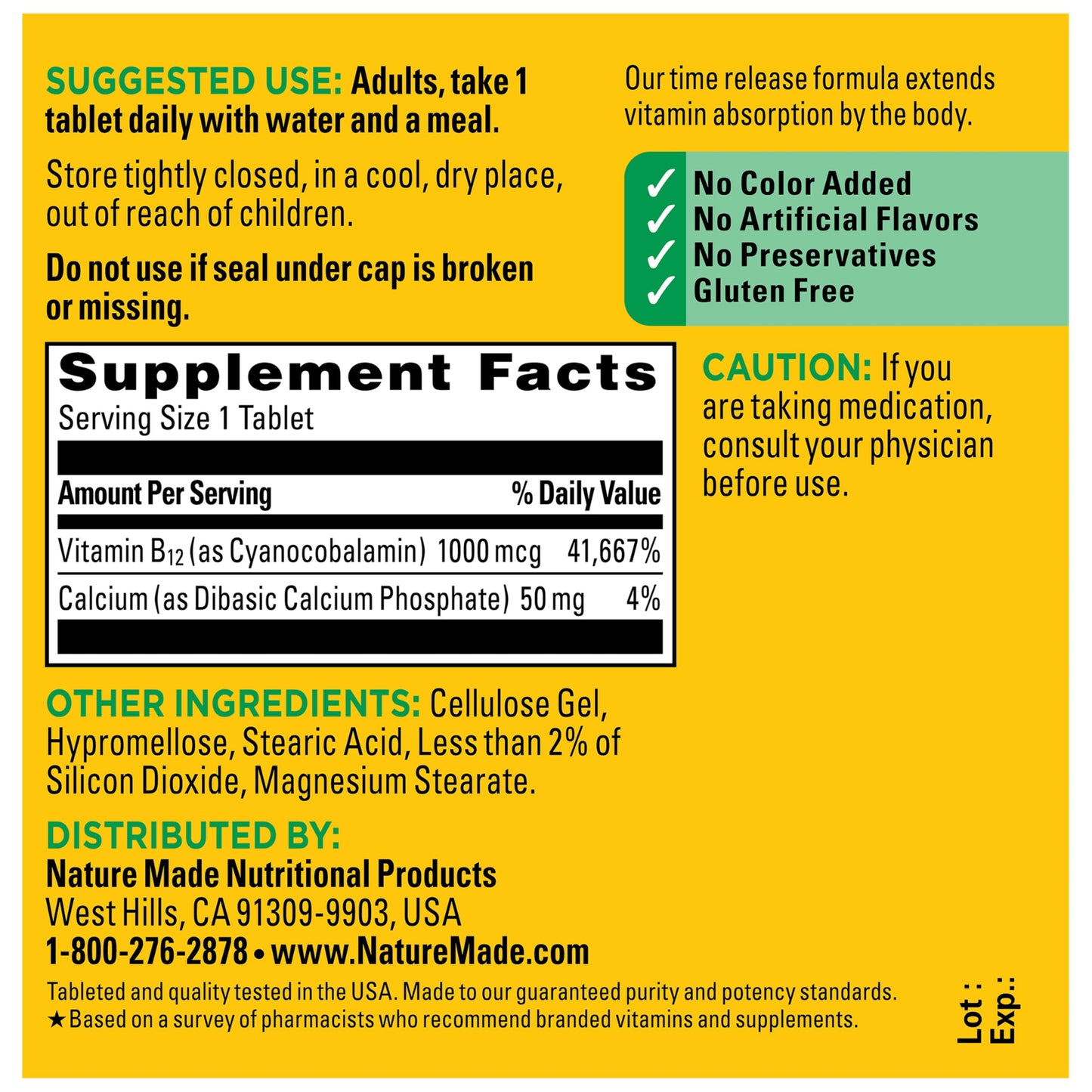 Nature Made Vitamin B12 1000 mcg Time Release Tablets, 75 Tablets