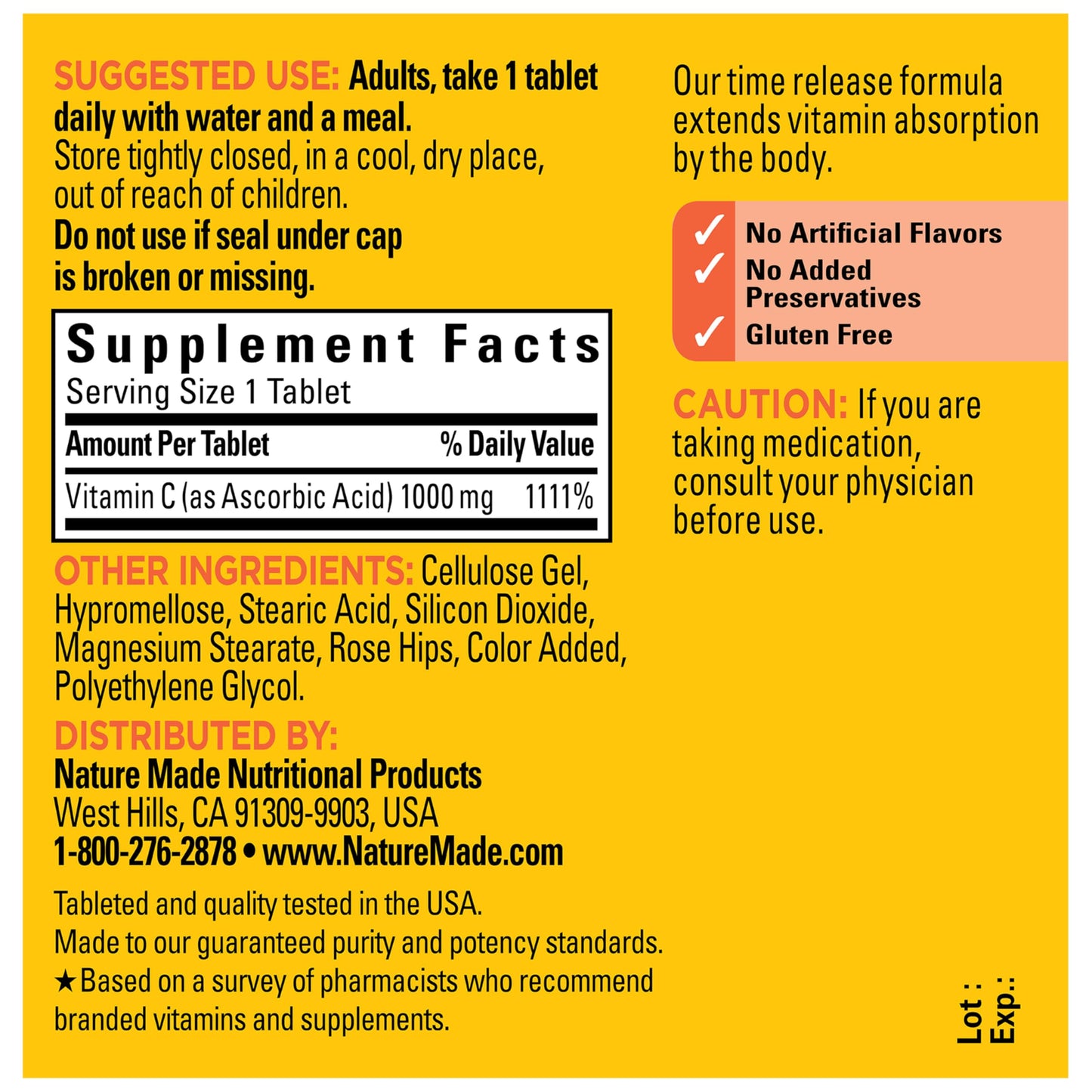 Nature Made Vitamin C 1000mg with Rose Hips Time Release Tablets, 60 Tablets