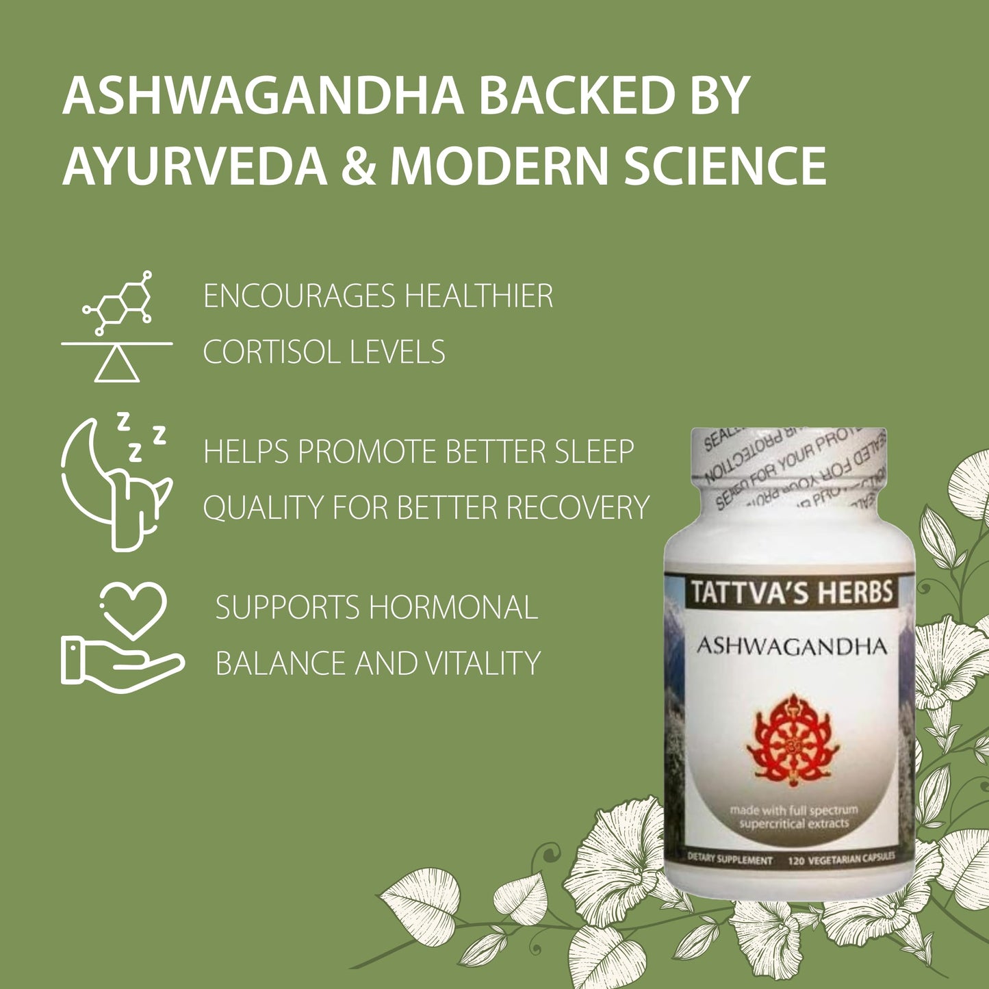 Tattva's Herbs Organic Ashwagandha, 120 Veggie Capsules