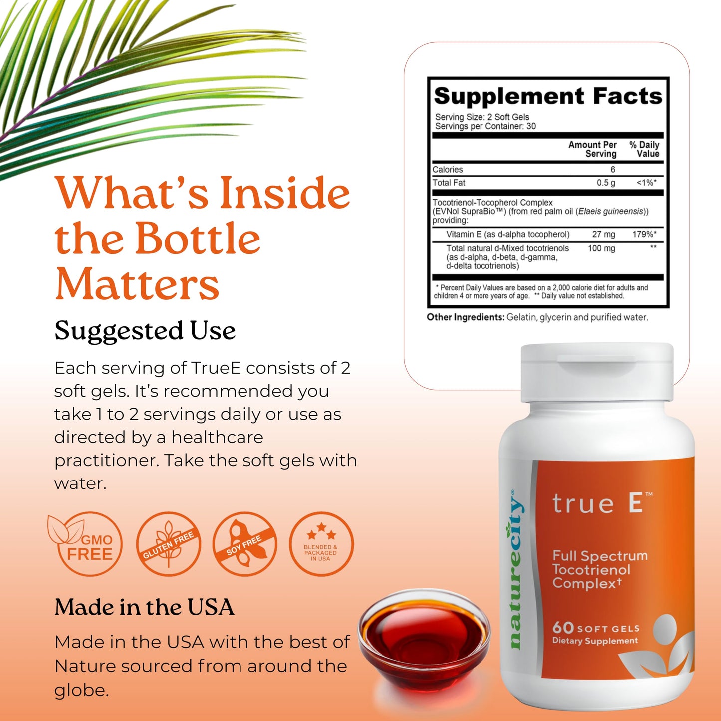NatureCity True-E Full Spectrum Tocotrienols Vitamin E & Natural Alpha Tocopherol Supplement Softgels 60