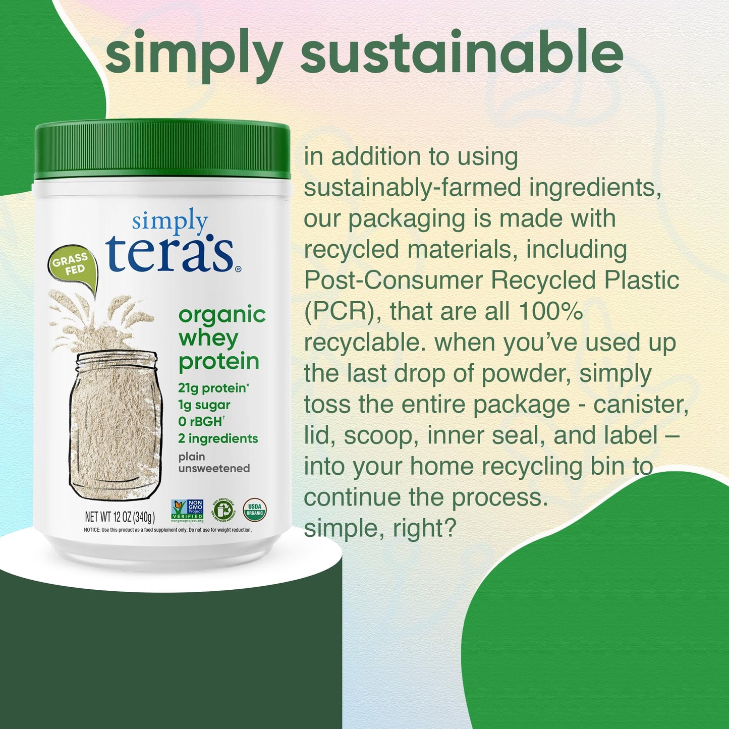 Simply Tera's Organic Whey Protein Powder, 12 oz