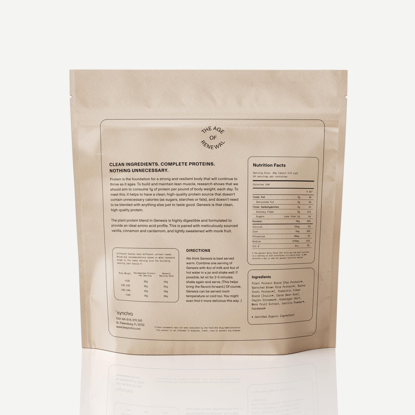 Synchro Genesis Plant Based Protein Powder Vanilla Spice Powder 20.8 Servings