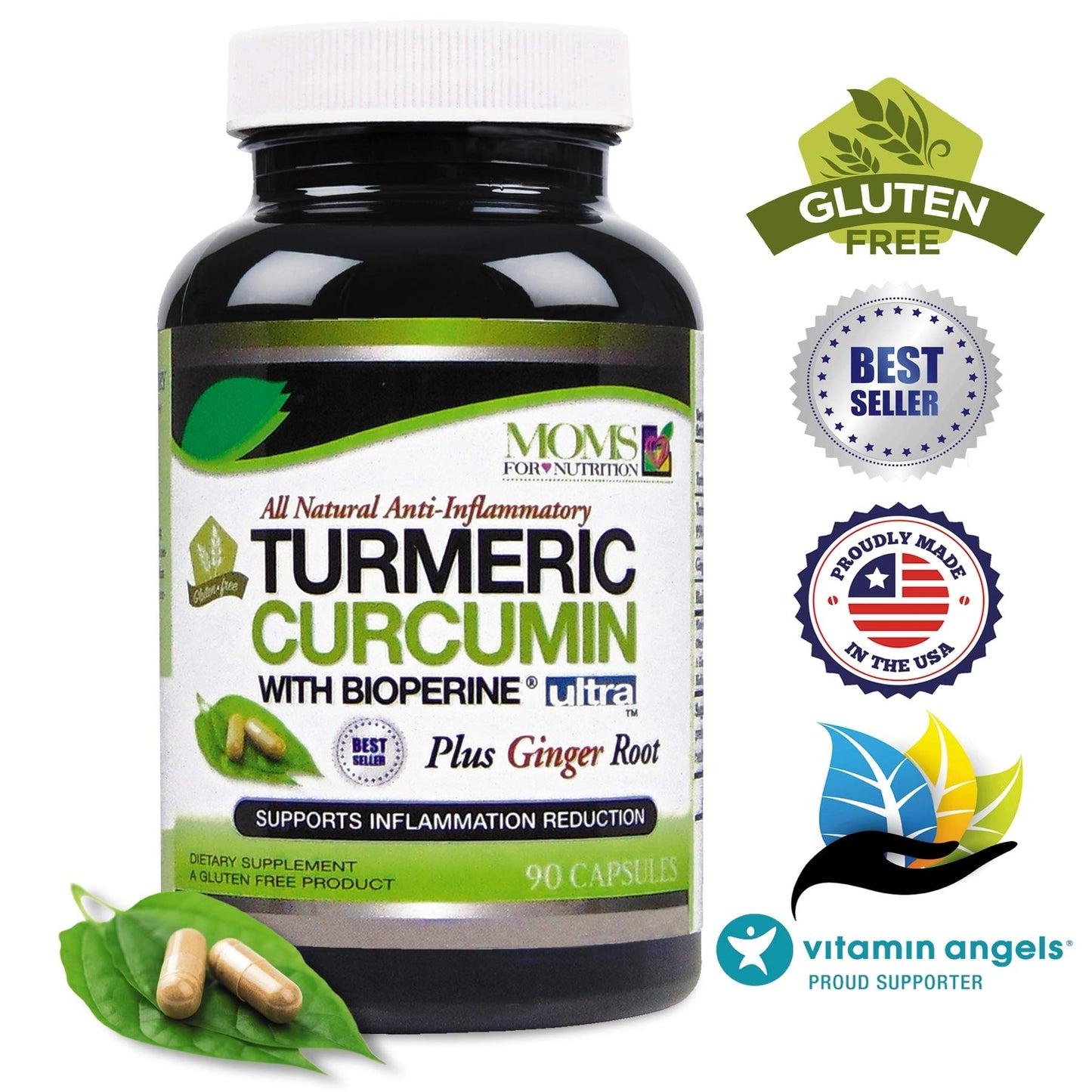 Moms For Nutrition Turmeric Curcumin Complex with Black Pepper Extract 1650 mg, Piperine, Ginger Root Extract Capsules 270