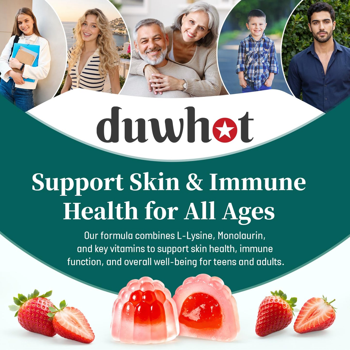 duwhot Liposomal Lysine Monolaurin Gummies 1200mg, 60 Count