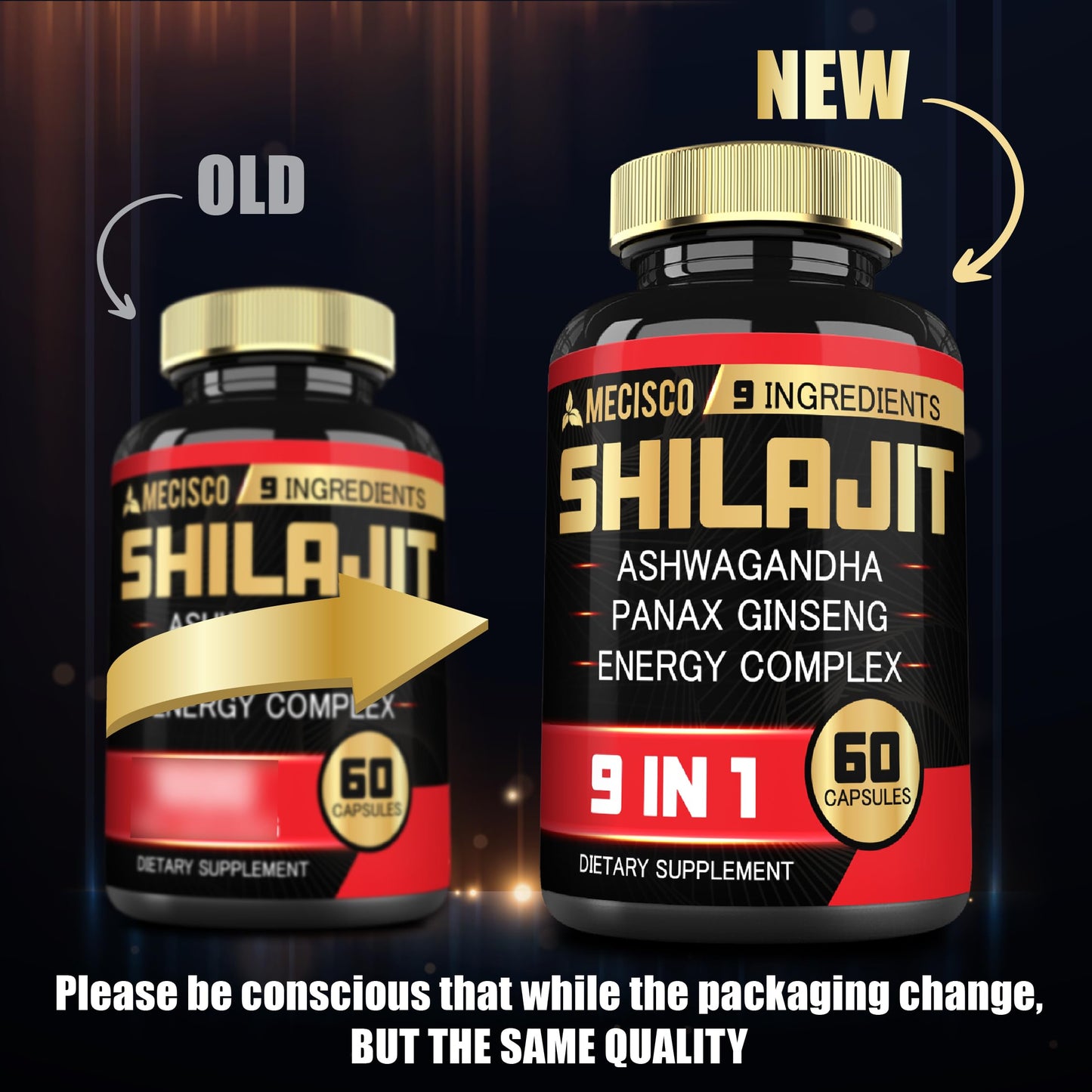 Mecisco Shilajit Supplement with Ashwagandha Root, Panax Ginseng, L-Arginine, Chaga & More, Pure Himalayan Organic, 60 Capsules