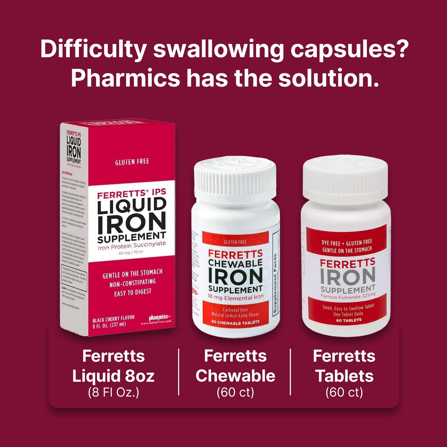 Ferretts IPS Iron Supplement Capsules 18mg for Anemia, 100 Count