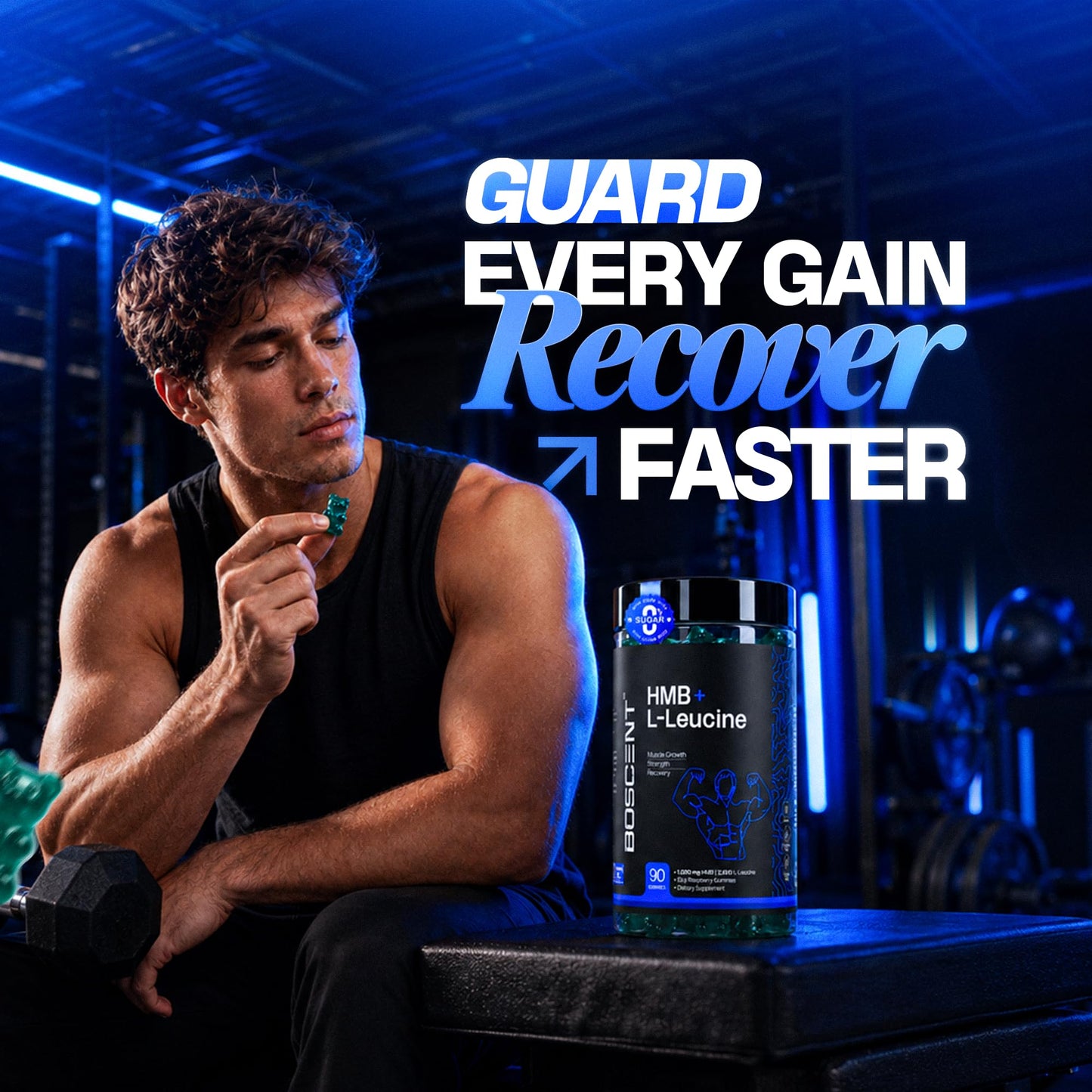BOSCENT HMB and L-Leucine Gummies – 3000mg Muscle Support for Strength & Recovery, 90 Gummies