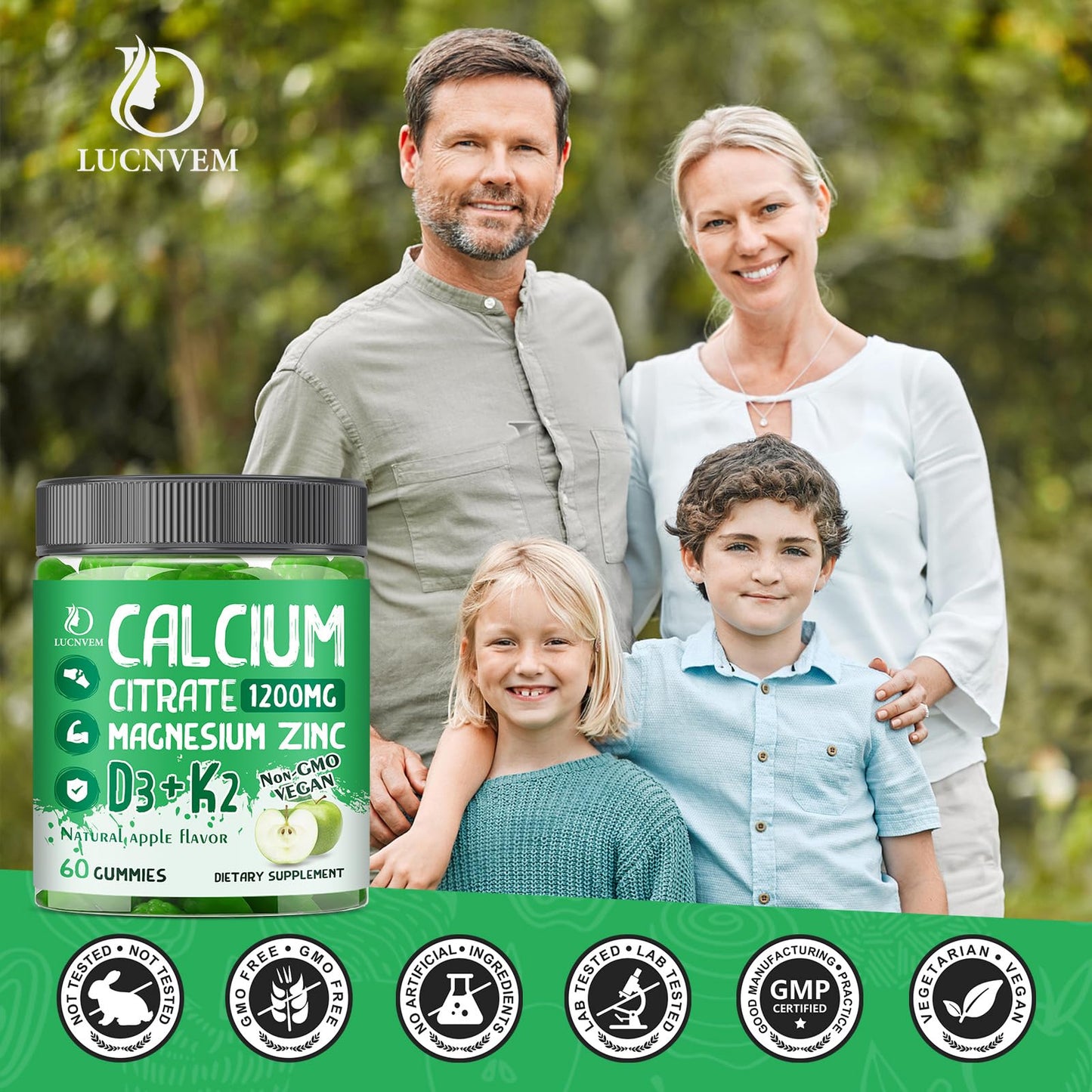 LUCNVEM Calcium Citrate 1200 mg with Vitamin D3 Gummies, 60 Count