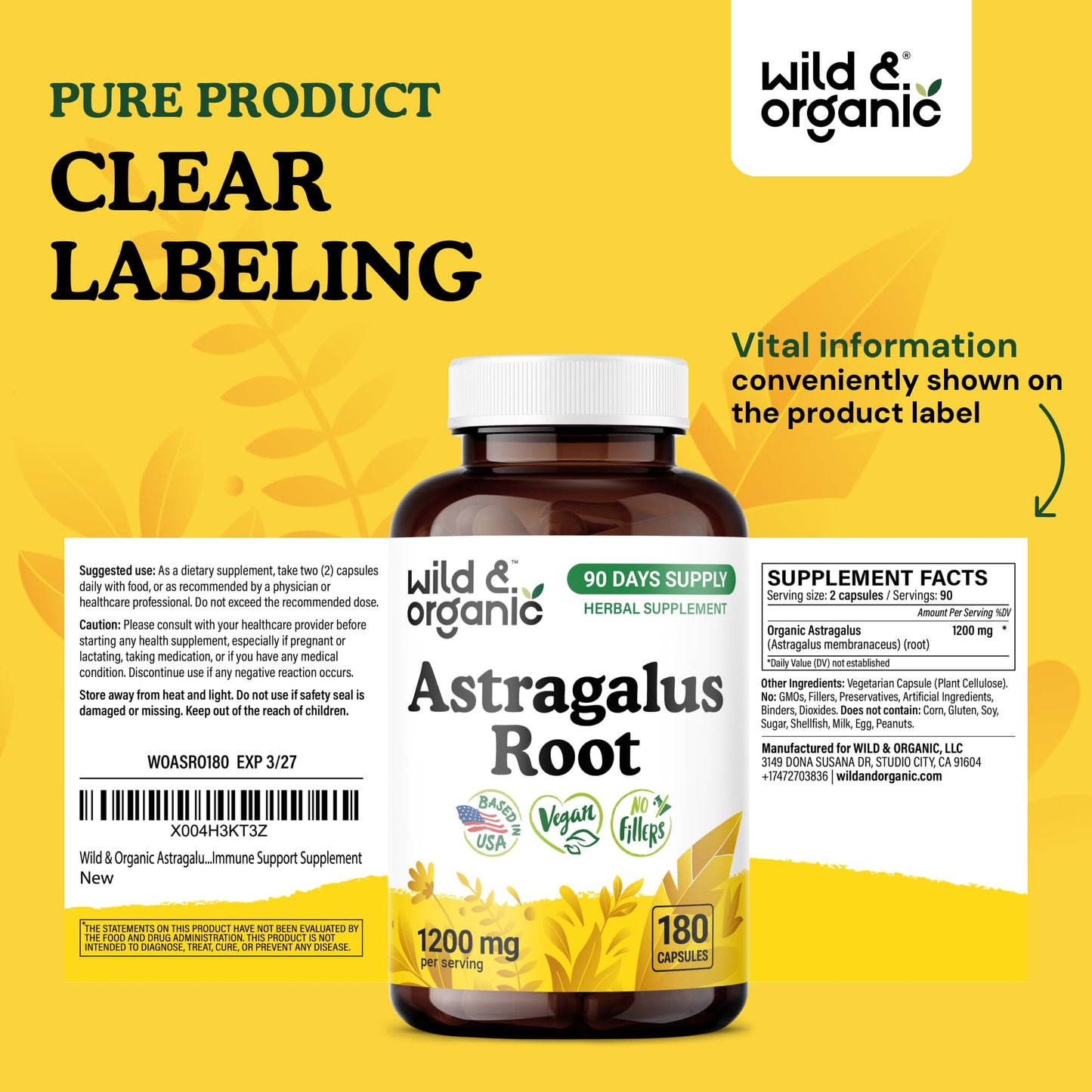 Wild & Organic Astragalus Capsules 60 Count