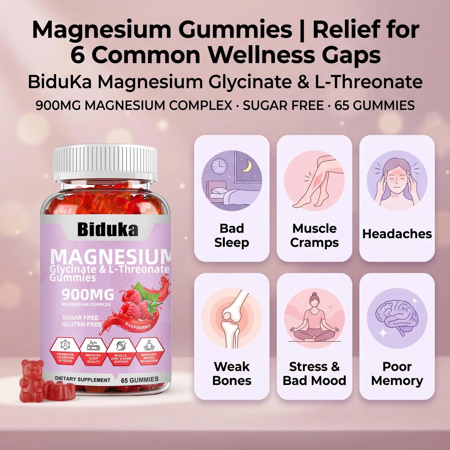 Biduka 900mg Magnesium Glycinate Gummies, 65 Count