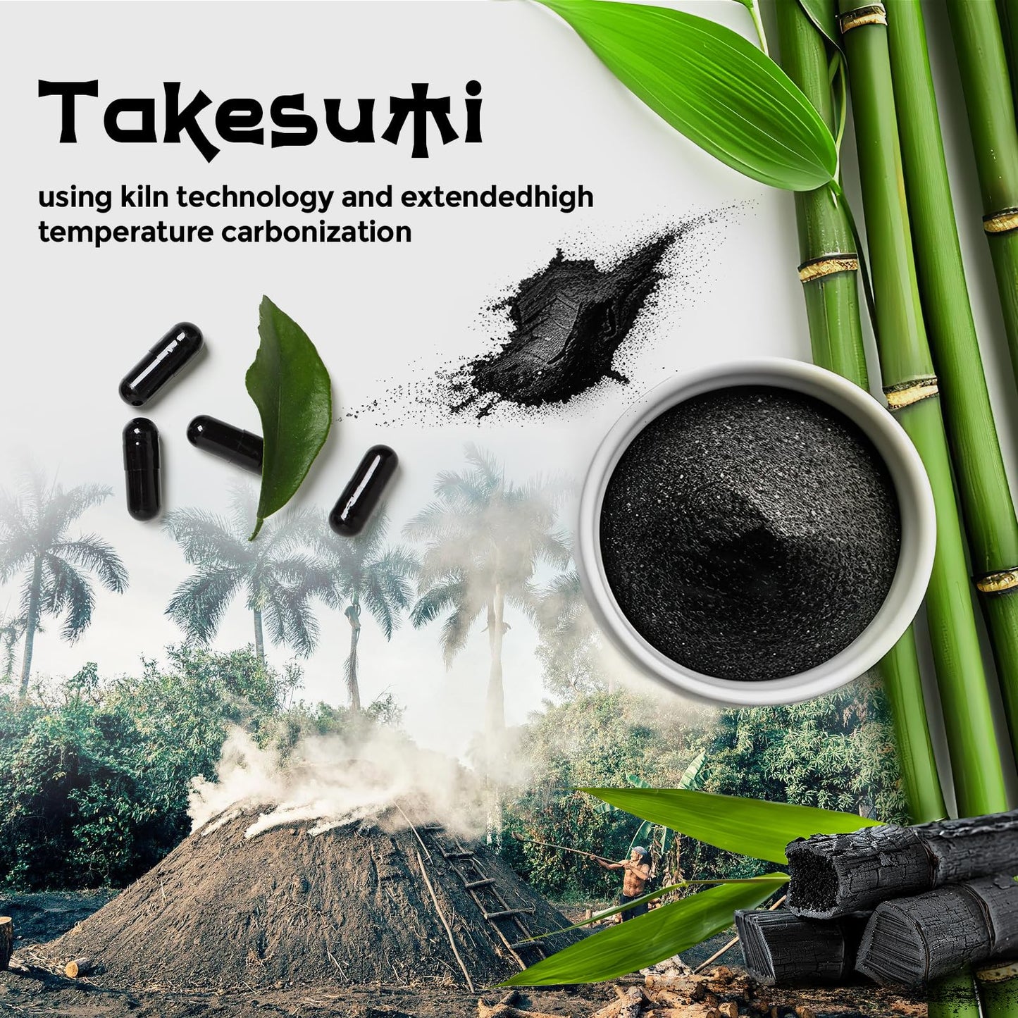 Orinthalixium Takesumi Bamboo Charcoal 2000mg Activated Charcoal from Bamboo for Max Absorption, Detox & Gut, 240 Capsules