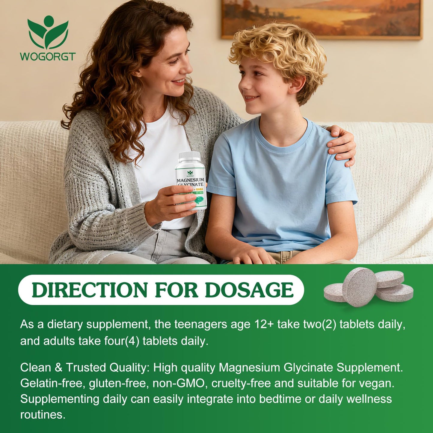 WOGORGT Magnesium Glycinate and L-Theanine Supplement 240 Tablets