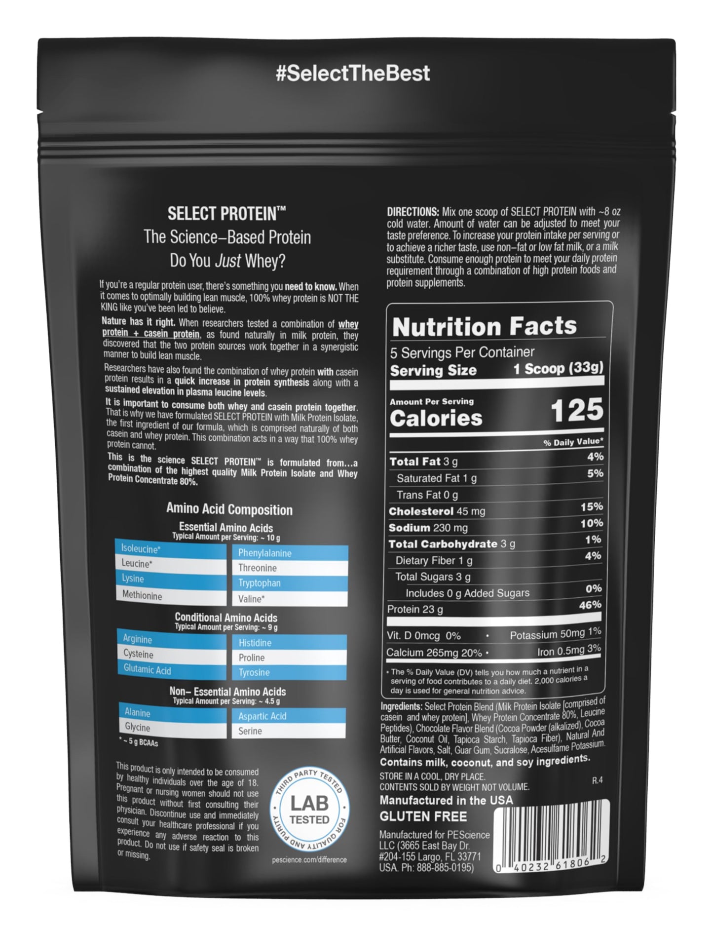 PEScience Select Protein Powder, Whey and Casein Blend, 5 Servings