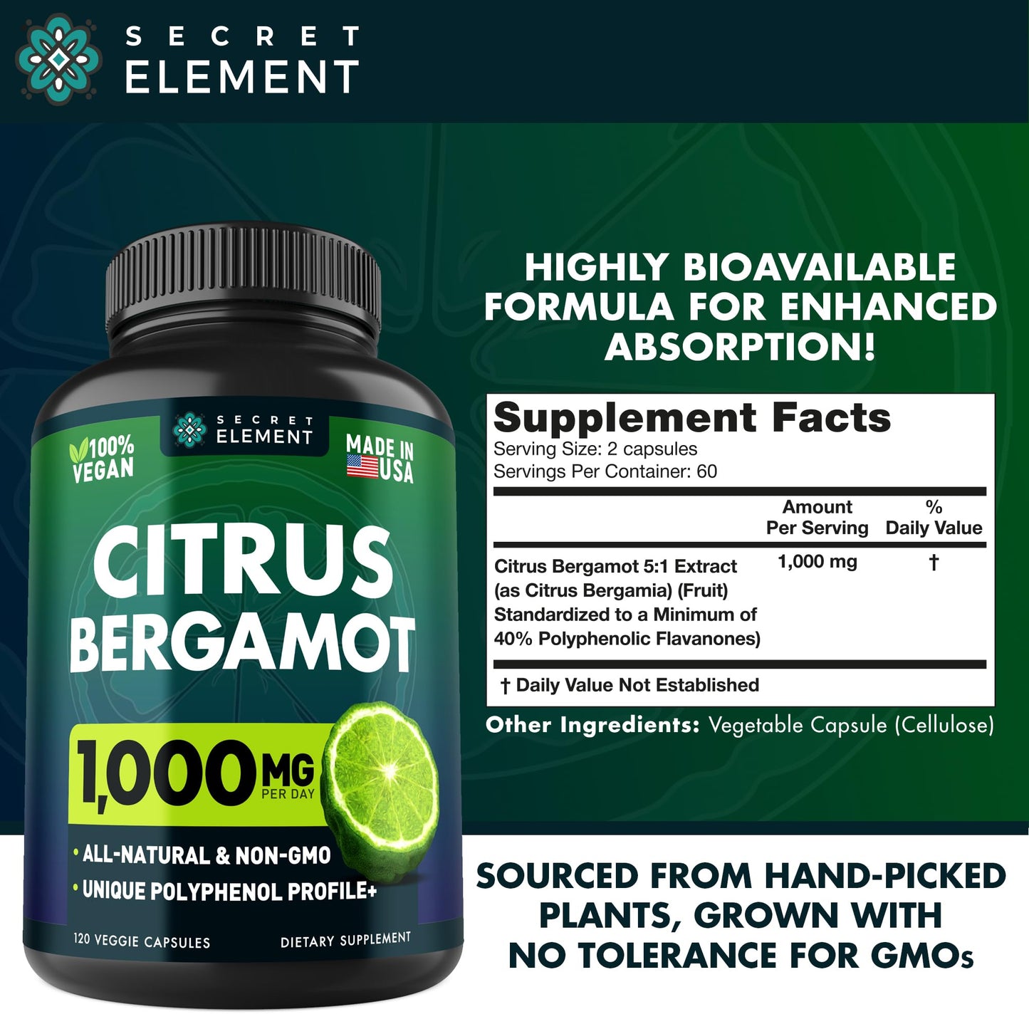(2 PACK) Citrus Bergamot Extract 1000mg - Citrus Bergamot Supplement for Circulatory Health, Immunity, and Graceful Aging - 2x the potency of Citrus Bergamot 500mg - 240 Vegan Citrus Bergamot Capsules