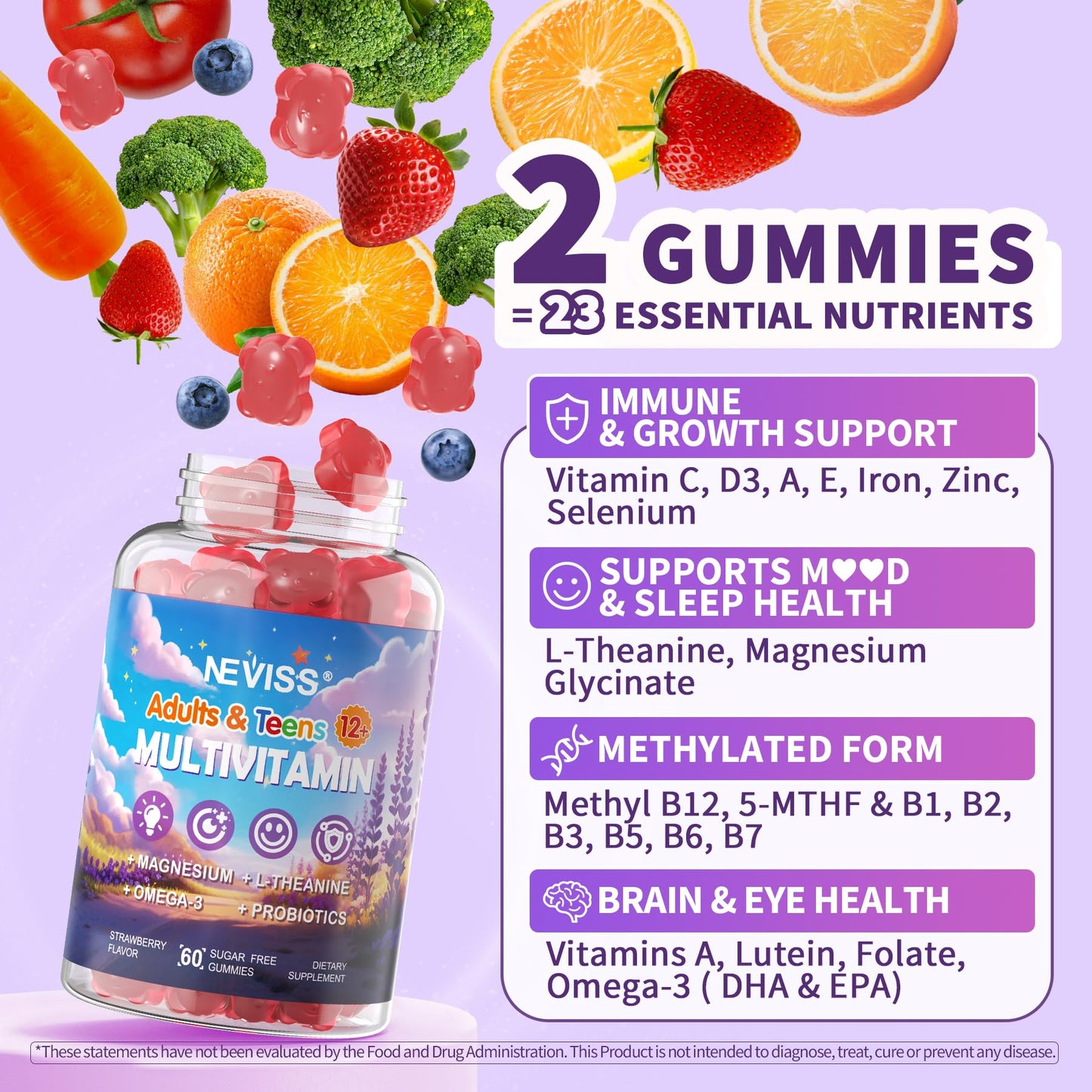 NEVISS Teen Methylated Multivitamin Gummies, 120 Gummies