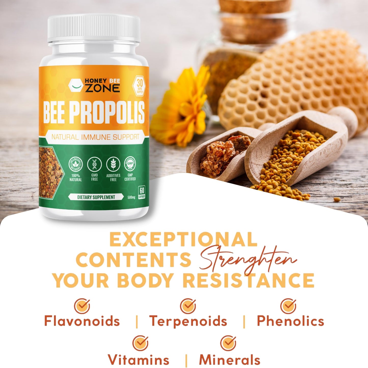 HONEYBEEZONE Bee Bread & Bee Propolis Capsules 120 Capsules