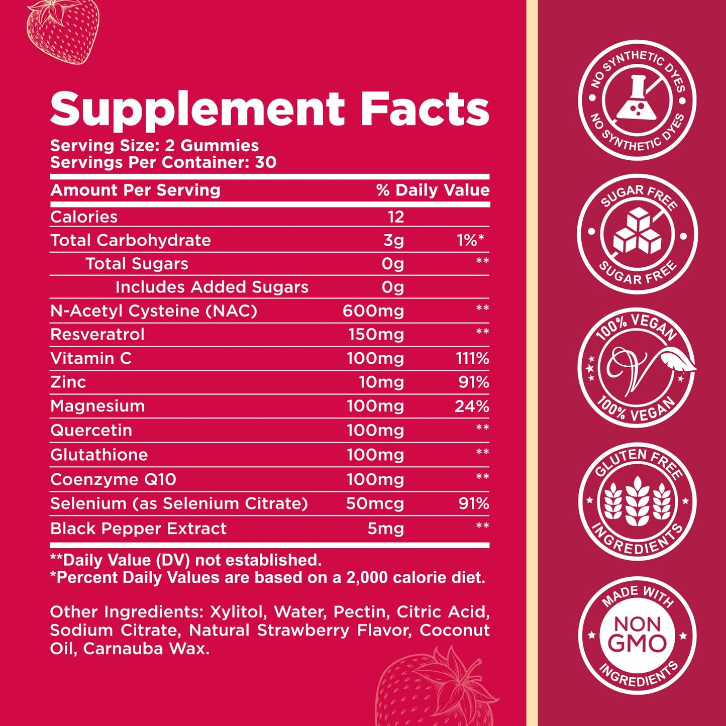 CFILIHTC NAC Gummies 600mg with N-Acetyl Cysteine, Glutathione, Resveratrol, Magnesium, CoQ10 for Antioxidants & Immune Support, Strawberry Flavor, 60 Gummies