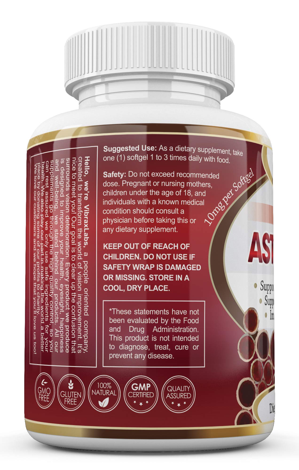 Vibraxlabs Astaxanthin 10mg Softgels, 120 Count