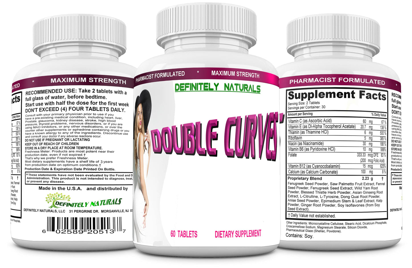 DEFENITELYNATURALS Double Curves Natural Butt Enlargement Formula 60 Tablets