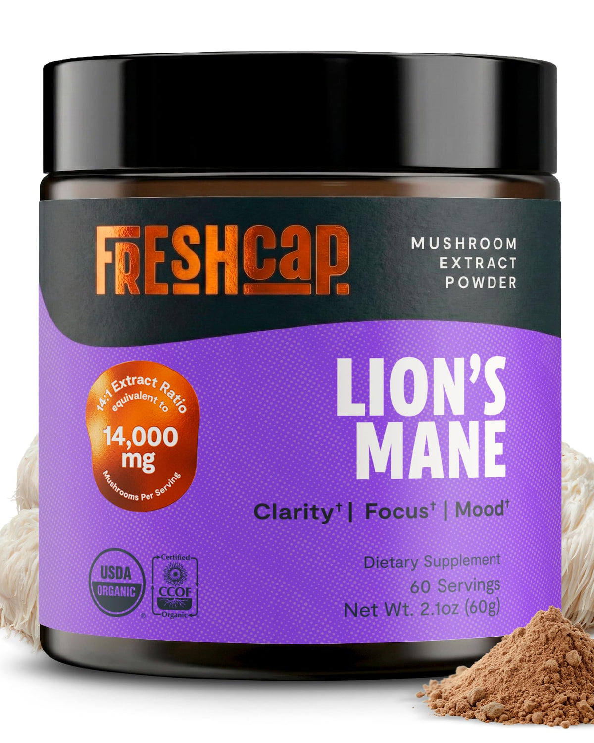 Freshcap Lions Mane Powder Mushroom Supplement, 60 Servings